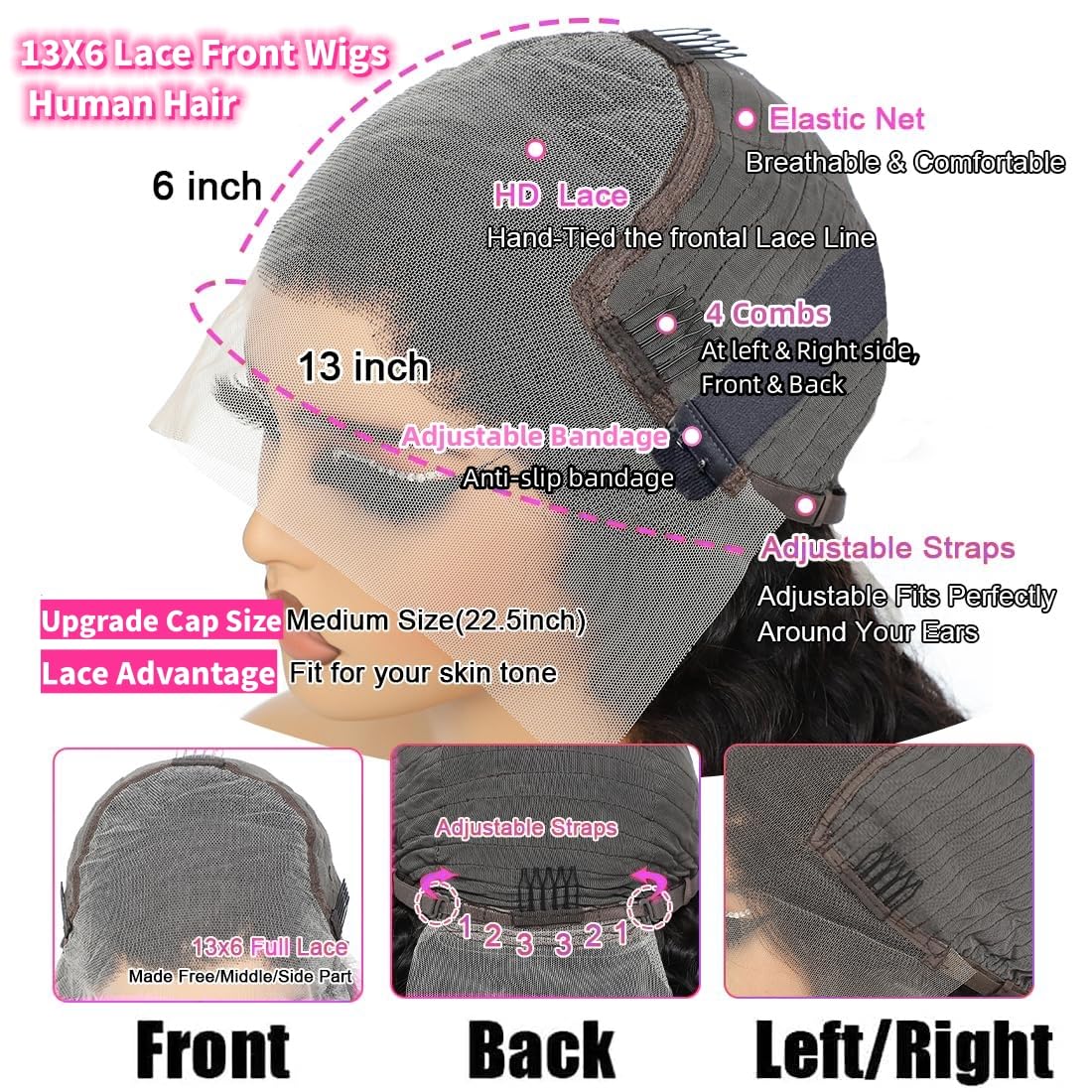 JTMMP 13x6 Deep Wave Lace Front Wigs Human Hair 200% Density 26 Inch Curly Human Hair Wig for Women Natural Black HD Transparent Lace Glueless Frontal Wigs Human Hair Pre Plucked with Baby Hair