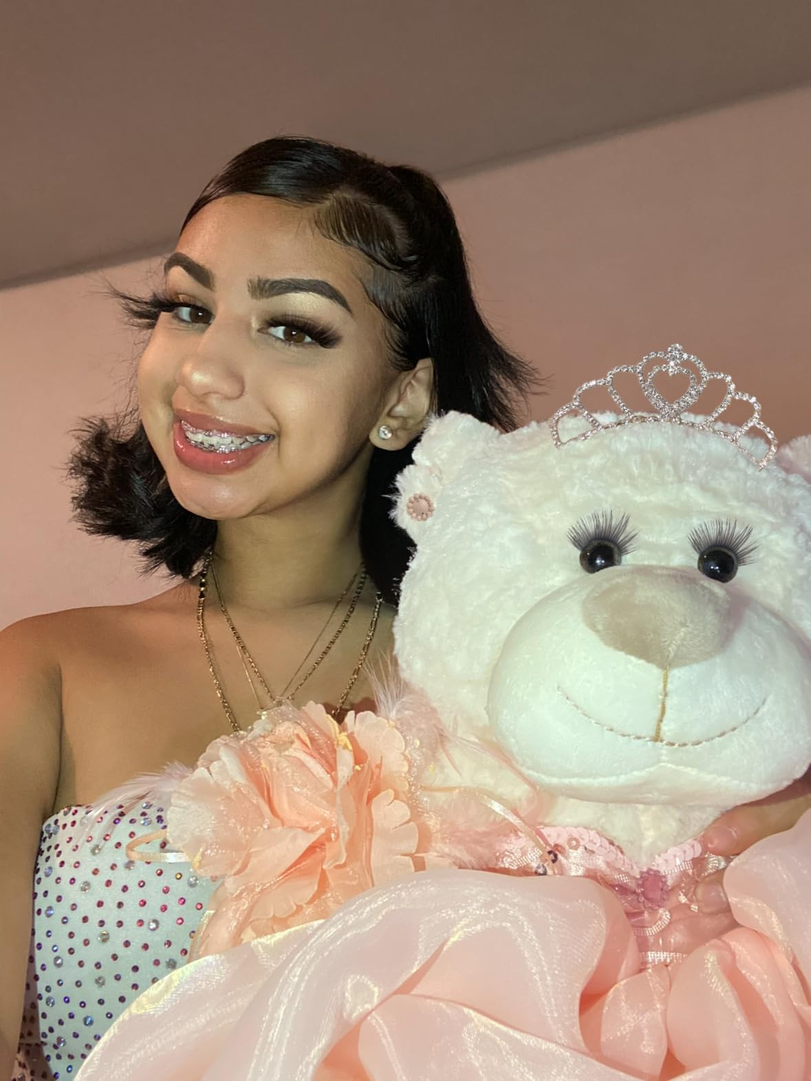 KINNEX COLLECTIONS SINCE 1997 20" Quince Anos Quinceanera Last Doll Teddy Bear with Dress (Centerpiece) ~ B16631-34G (Champane)