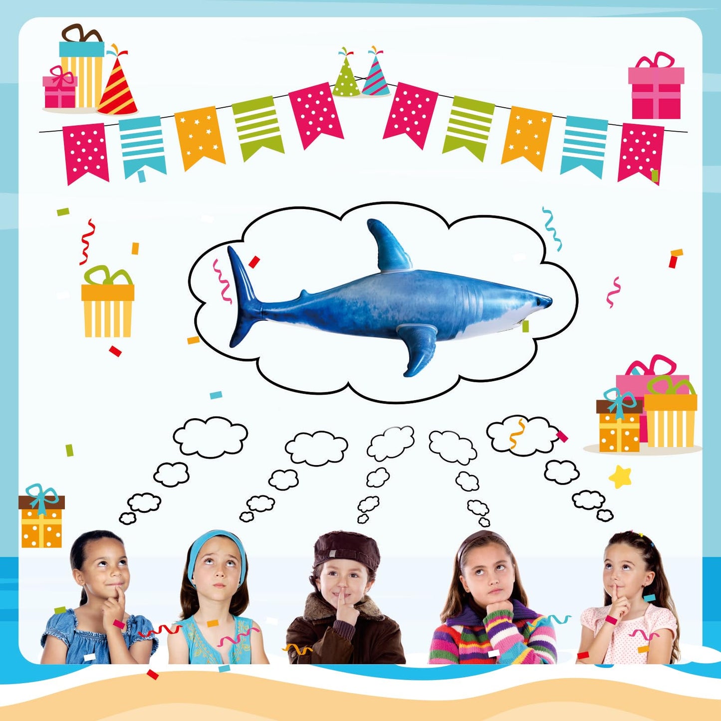 ILEISURELY Extra Large Inflatble Shark Pool Toy,79inch Shark Pool Birthday Party Decorations,Party Favors Supplies Gift for Kids Adults