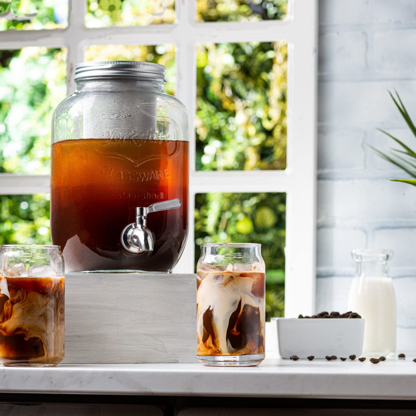 Le'raze Drinking Glasses Set of 10 - Can Shaped Glass Cups, 16oz Iced Tea/Coffee Glasses, Hurricane Tumbler Glass, Cocktail Whiskey Soda Clear Water Beer Glasses