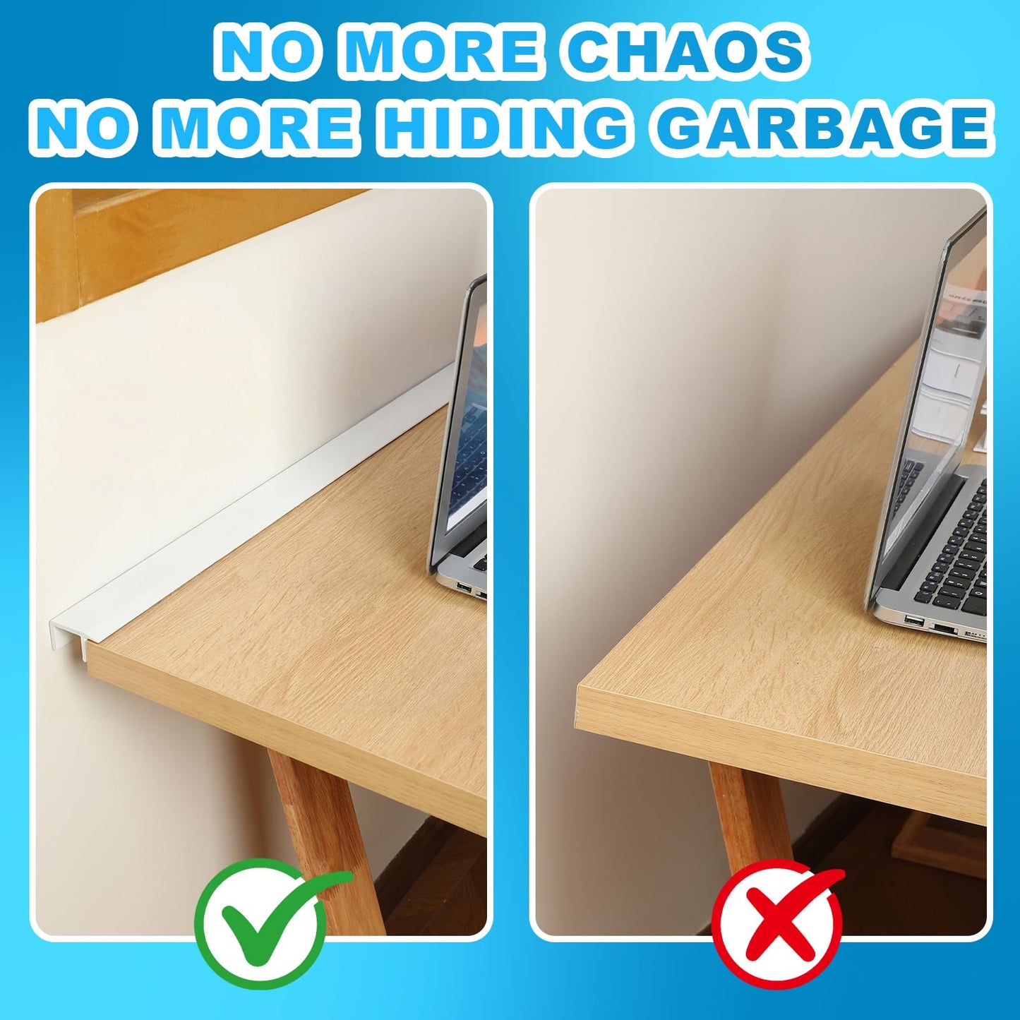 Fullhawl 1 Pcs White Desk to Wall Gap Filler PVC Plastic Office Desk Attachment Long and Wide Gap Filler Eliminates Wall Gaps Easy Installation and Fits Most Desks, 48inches
