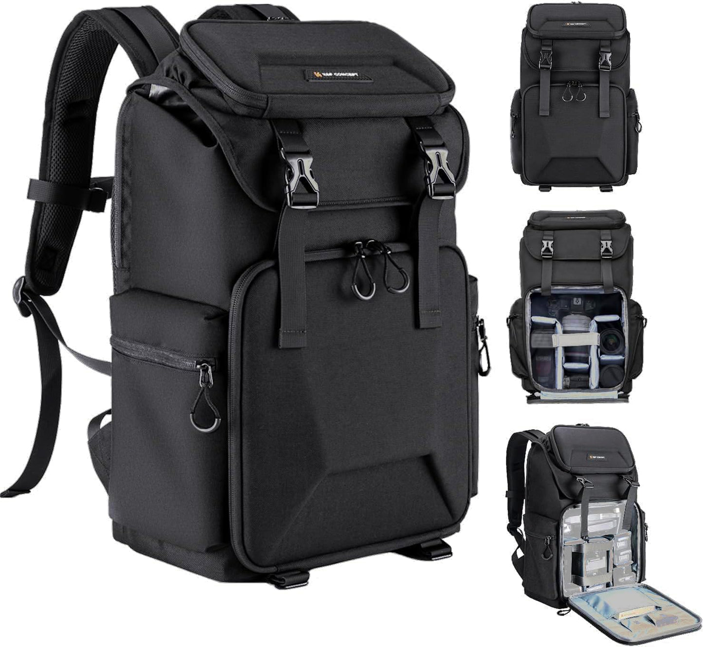 K&F Concept Camera Backpack, Hard Shell Camera Bag, Large Capacity Photography Backpack with 15.6" Laptop Compartment & Tripod Holder & Rain Cover