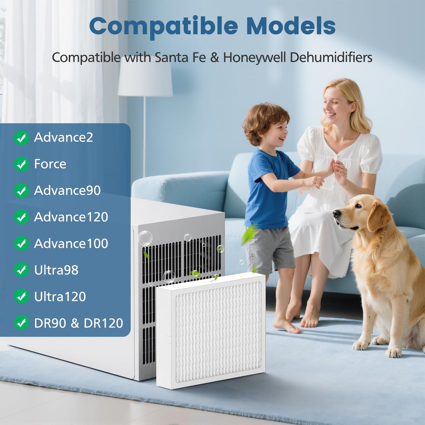 MERV 13 Dehumidifier Filter 14 x 17.5 x 1.75 for santa fe dehumidifier Advance90, Advance100, Advance120, Ultra98H, Ultra120H, for Honeywell DR90 & DR120 Models, 4 Packs