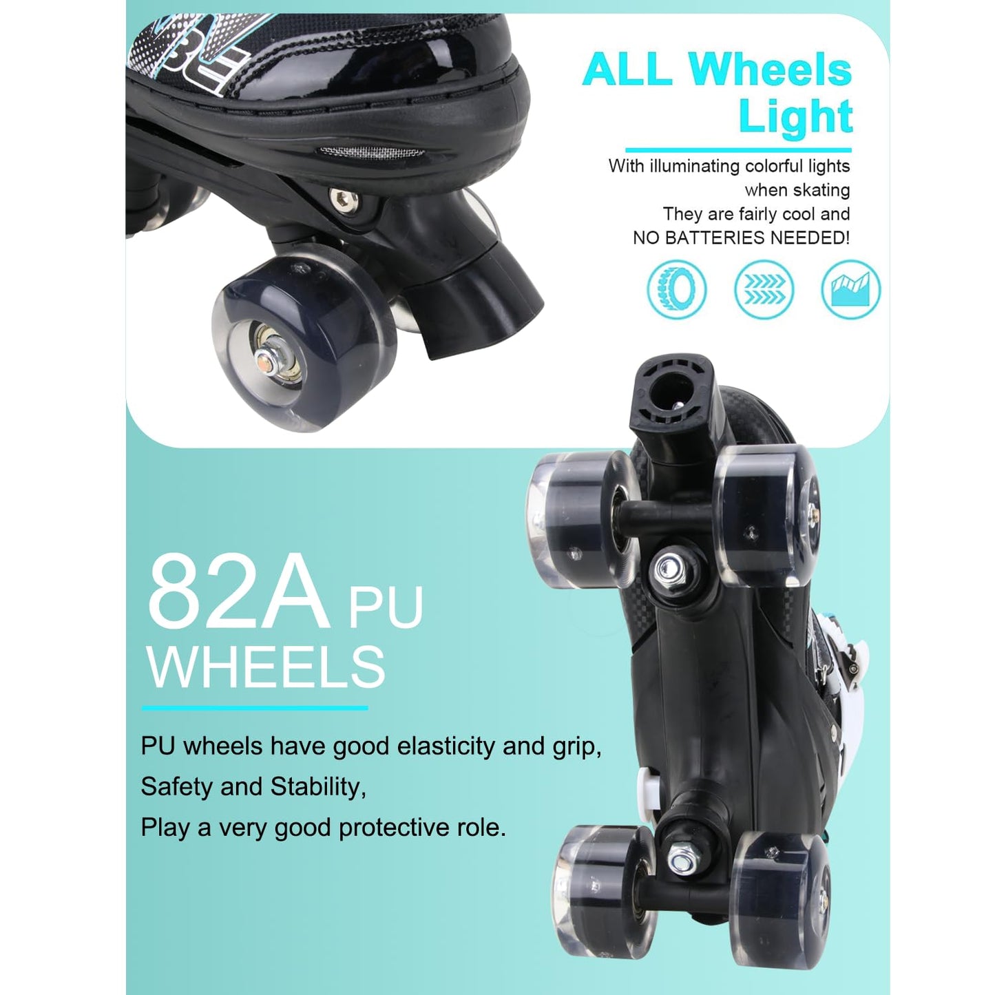 Sowume Adjustable Roller Skates for Boys and Kids, All 8 Wheels of Boy's Skates Shine, Safe and Fun Illuminating for Kids