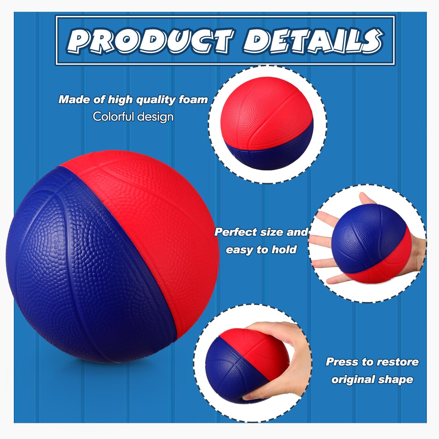 JellyArch 6 Pcs Foam Mini Basketball 4 Inch Mini Hoop Ball Small Squeeze Stress Balls Soft Quiet Bouncy Ball Foam Basketball for Indoor Outdoor Sport Theme Party Game Gifts(Blue, Red)