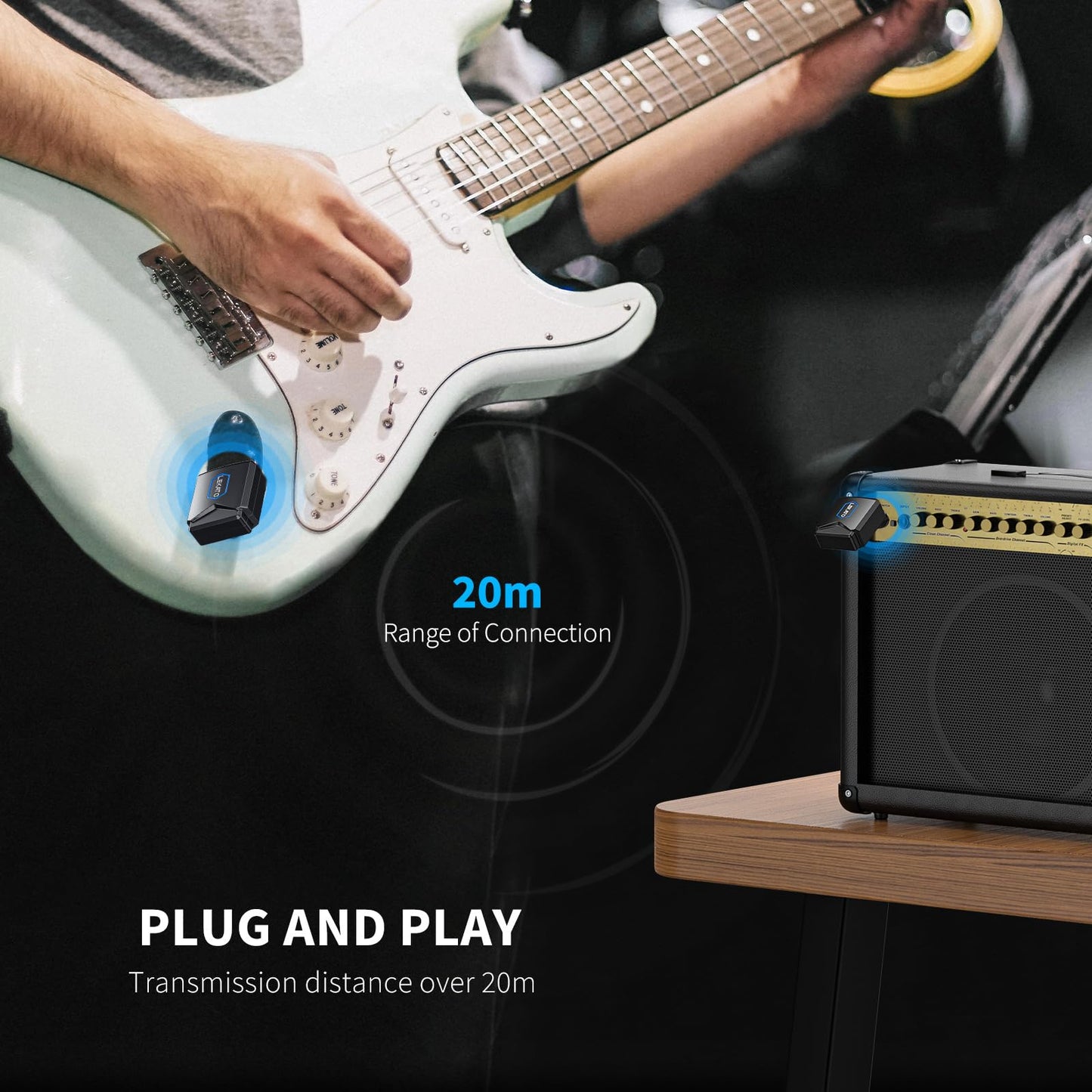 LEKATO Wireless Guitar System 5.8G Wireless Guitar Transmitter Receiver with Charging Box Rechargeable Audio Wireless Guitar Transmitter and Receiver with 4 Signal Channels for Electric Guitar Bass