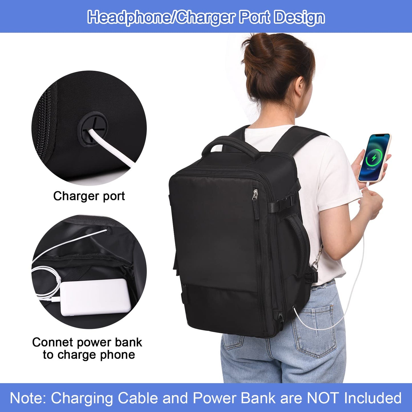 Sinaliy Large Travel Backpack for Women Men, Expandable 40L Carry On Backpack, 17 Inch Laptop Backpack College Bookbag, Waterproof Travel bag as Person Item Flight Approved
