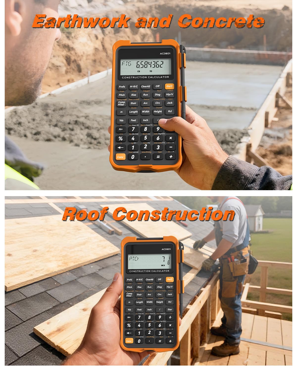 Construction Calculator with Writing Tablet Industrial & Scientific ROATEE Engineering Calculator for Contractor, Concrete Pocket Feet-inch-Fraction Calculators for Carpenter, Framer, Remodeler
