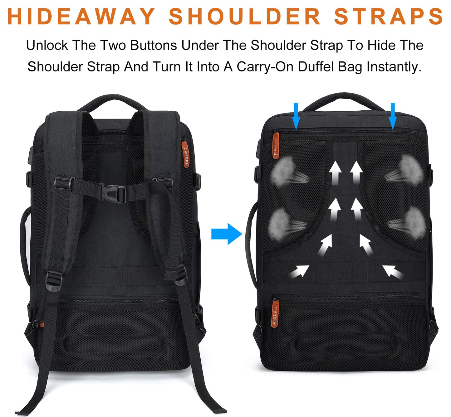 Lumesner Carry on Travel Backpacks, Extra Large 40L Flight Approved Bag for Men & Women,Expandable Suitcase Backpack With 4 Packing Cubes,Water Resistant Luggage Daypack Business Weekender Bag, Black