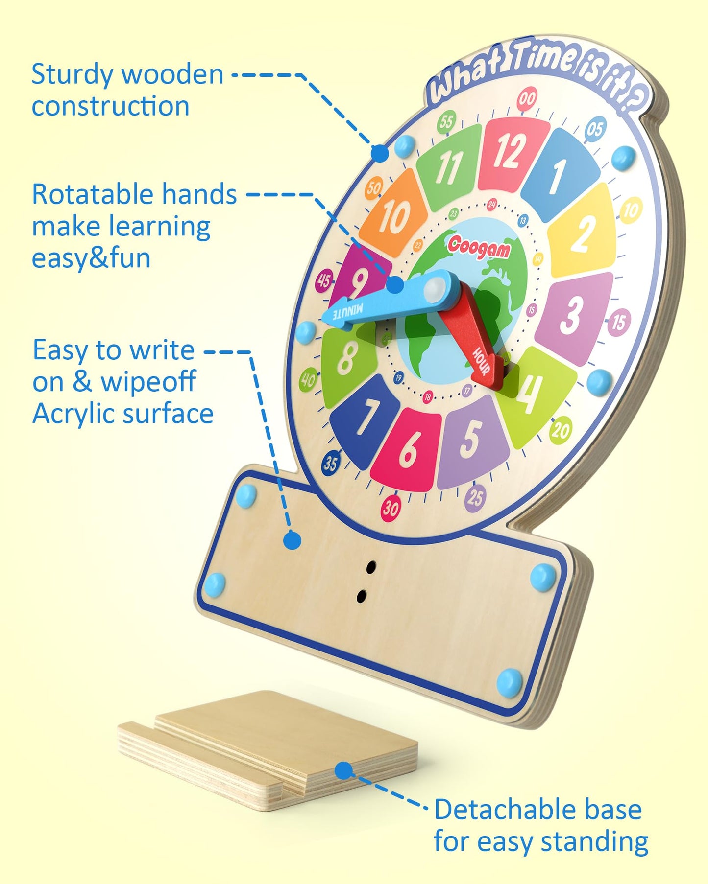 Coogam Wooden Clock Teaching Time Toy, Analog Digital Clock with Fly-Telling Board Game, Learning Educational Toy for 3 4 5 Year Old Homeschool Classroom Kids