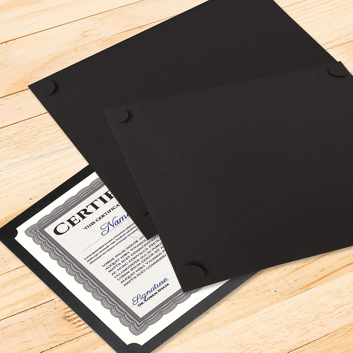 Plain Black Certificate Holders - Pack of 50, Linen Cover 80 lb. Stock, Single-Sided, Die-Cut Corners, for Office, Business Awards, Graduation, School Diploma Holder, 9-1/2" x 12" (Set of 50)