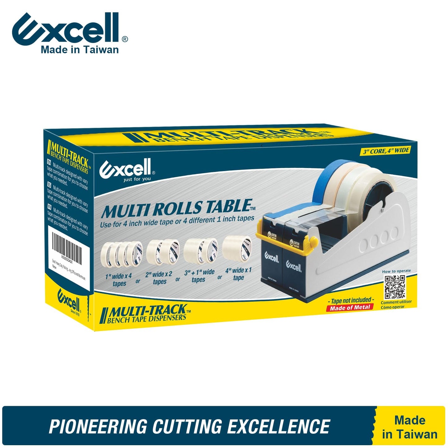 Excell Heavy Duty Steel Desk Tape Dispenser (4" Wide) with Safety Blade Cover, Desk Top Dispenser for Home,Office, Shop, Retail Store and Warehouse Wrapping Purpose