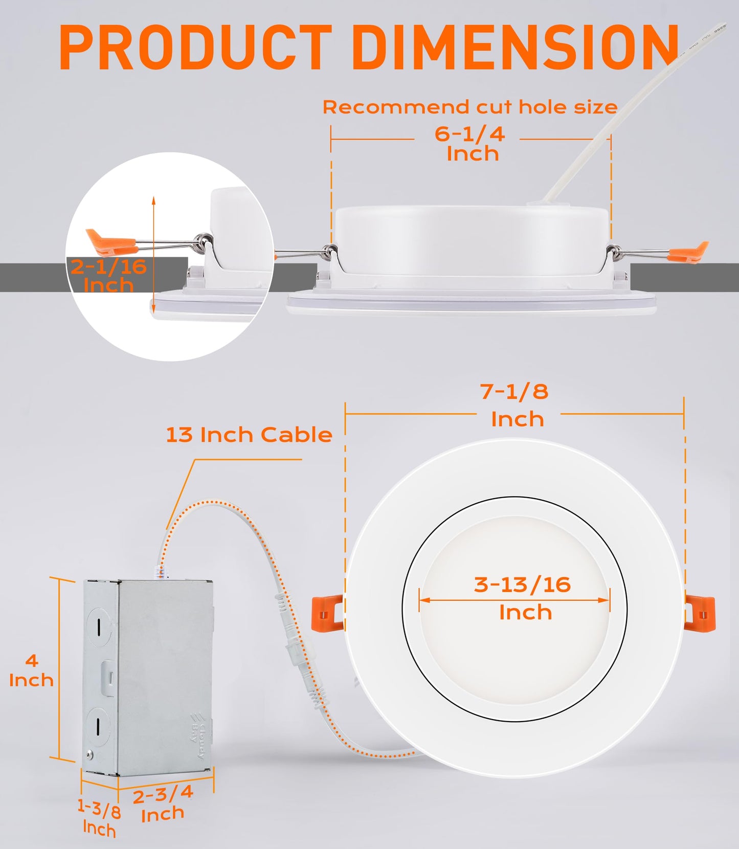 CLOUDY BAY [4 Pack] 6 inch 5 Color Swivel LED Gimbal Recessed Light with Night Light,12W CRI80+ 950LM,2700K/3000K/3500K/4000K/5000K，Canless Angled Adjustable Ceiling Downlight, White Finish