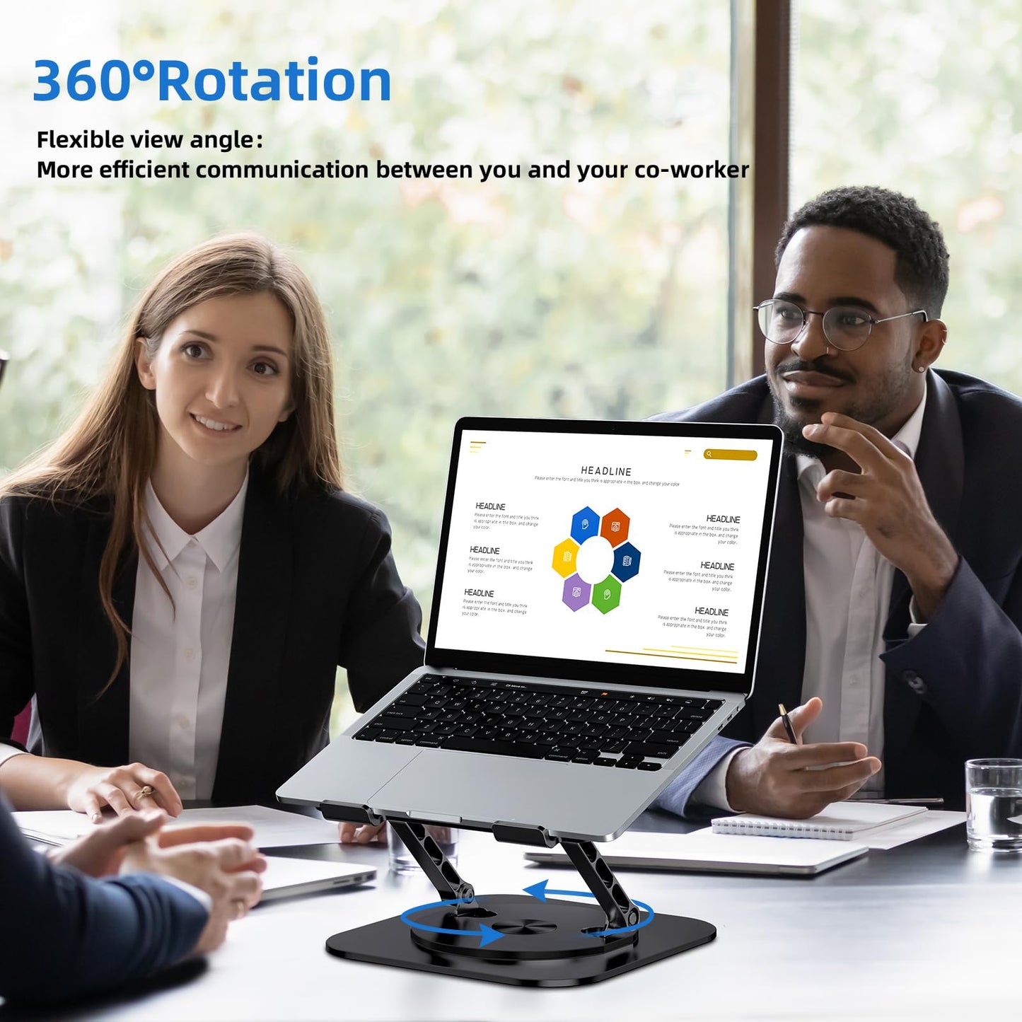 MCHOSE Laptop Stand for Desk, Ergonomic Laptop Riser with 360° Rotating Base, Foldable Notebook Computer Holder Stand Compatible with MacBook Air Pro, Dell XPS, More 10-17" Laptops, Black