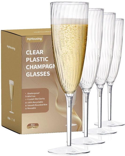 48 Plastic Champagne Flutes, Clear Disposable Plastic Champagne Glasses Reusable Wine Cocktail Cups for Home Daily Life Party Wedding Toasting Drinking Birthday,New Years Eve Party Supplies 2025