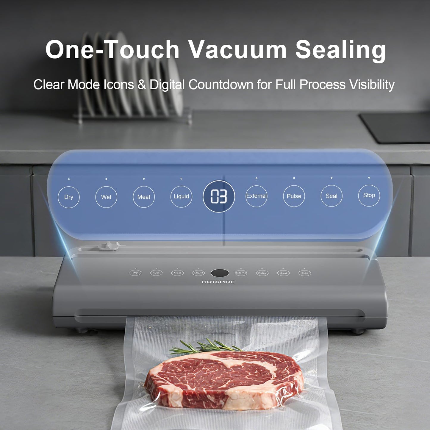 HOTSPIRE Food Vacuum Sealer Machine, Powerful & Continuous Vacuum Sealing for Kitchen Storage & Meal Prep, Wet & Dry Food Sealing, Detachable Upper & Lower Design for Easy Cleaning, Includes 50 Bags
