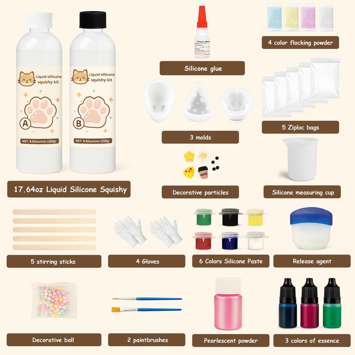 GDDP Squishy Making Kit, 18oz DIY Liquid Slilicone Squishy Kit, Liquid Silicone 1:1 AB Ratio Epoxy Resin Mix with 3 Molds(Cat Claw, Cheese, Rabbit)