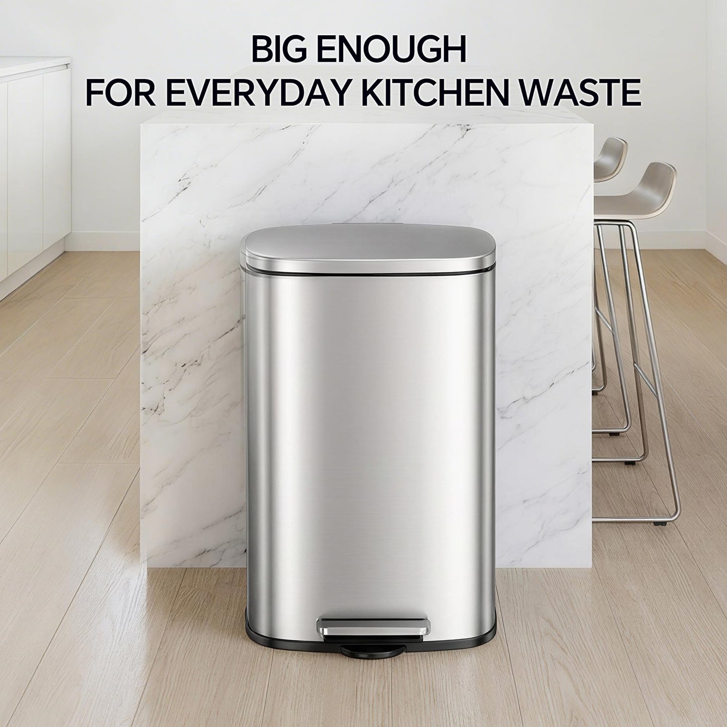 ZABINS 13 Gallon Trash Can (50L) and 1.6 Gallon (6L) Kitchen Trash Can Combo Set, Stainless Steel Garbage Can with Lid and Step-on Pedal, Soft Close Waste Bin with Inner Bucket for Home & Office