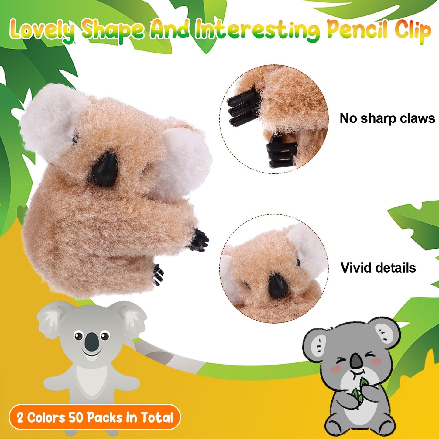 Youdaju 50 Pcs Koala Clip Koala Pencil Buddy KoalaBear Stuffed Animal Pencil Toppers Bear Prizes Fuzzy Animal Bear Hugger Clip Animal Plush Pen Accessories for Birthday Party Supplies(Brown&Grey)