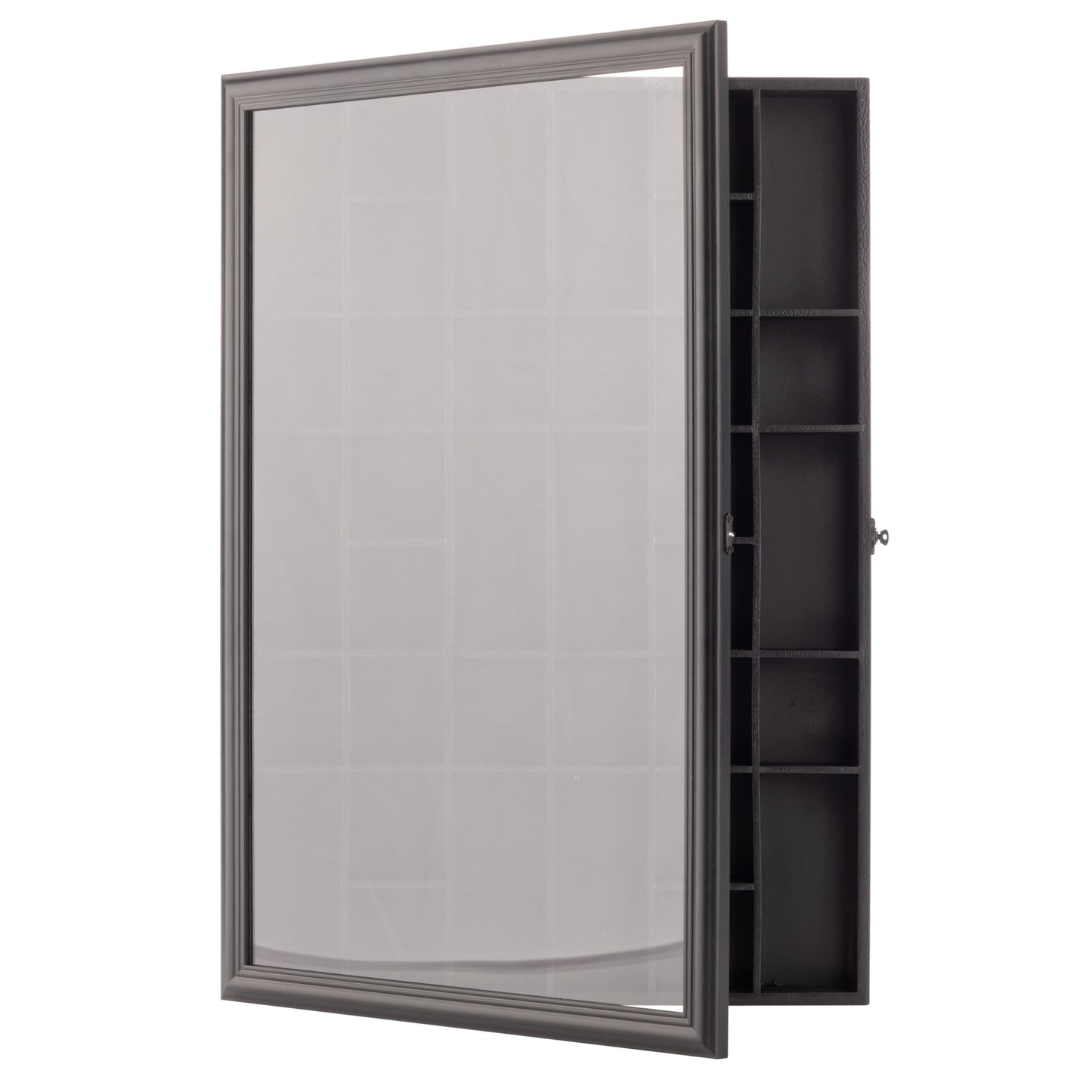 Gallery Solutions - Black Wall-Mounted - Curio & Shot Glass Display Case - 17"x26" Glass Door - Bar Accessories - Collectible - Miniature Glassware - Bar Accessories