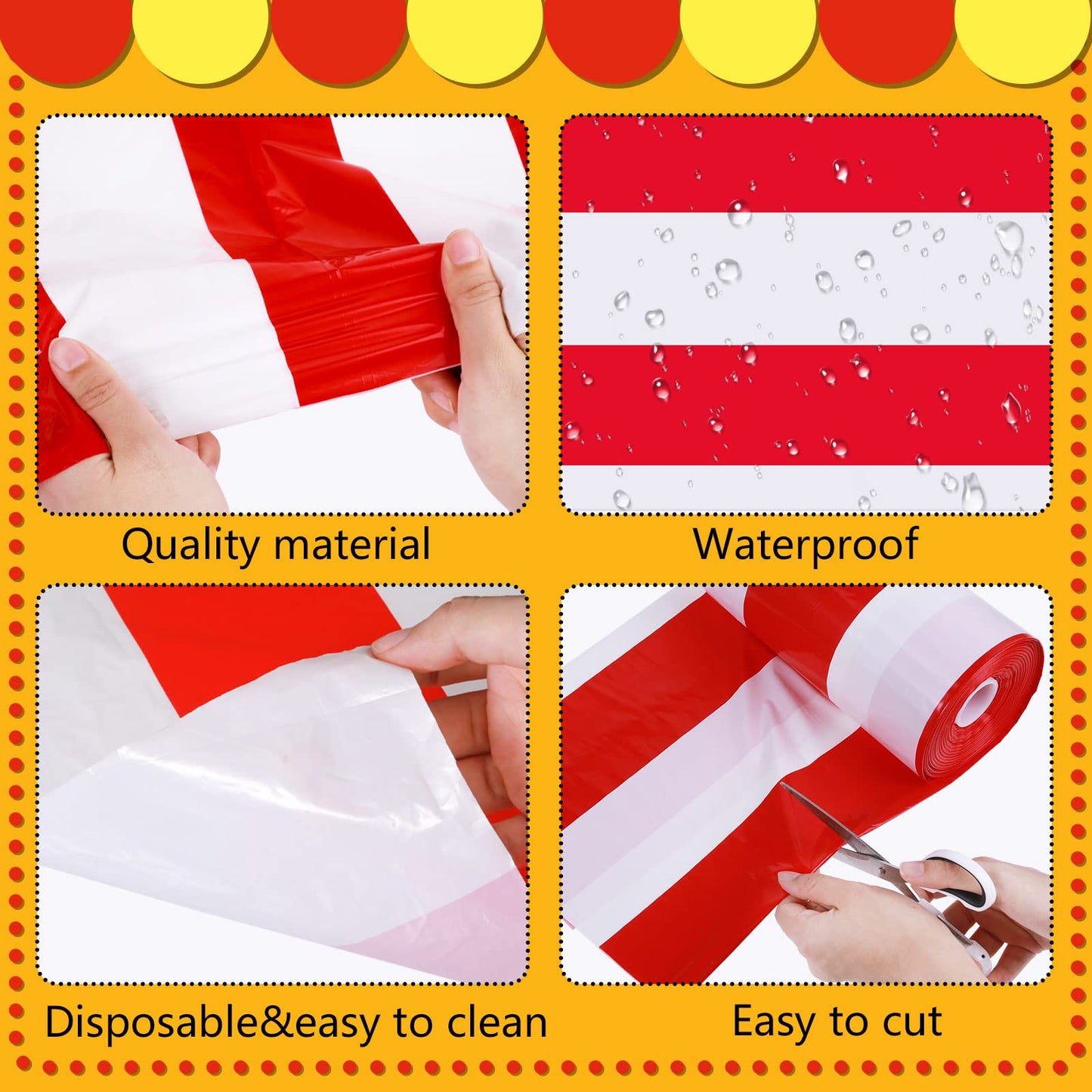 Ctosree 78.7 in x 100 ft Red and White Striped Tablecloth Roll Plastic Carnival Circus Tent Party Table Cover Red Brick Wall Backdrop for Birthday Party Circus Backdrop (Red and White, Striped)