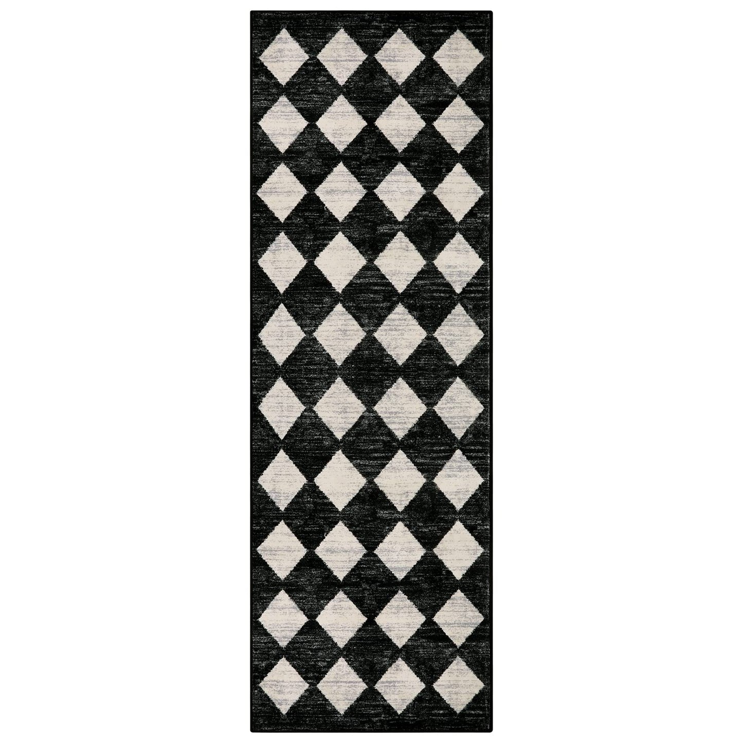 Lahome Moroccan Trellis Runner Rug - 2x6 Washable Black Bathroom Runner Rug Laundry Room Carpet Runners, Modern Soft Non Slip Indoor Floor Accent Mat for Bedside Kitchen Hall Bar Entryway RV