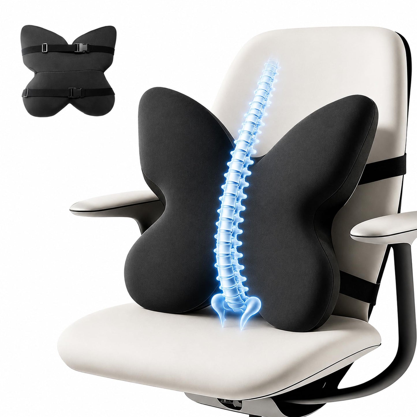 FoKon Memory Foam Lumbar Support Pillow,Back Support for Office Chair,Back Pillow for Chair,Ergonomic Lower Back Cushion for Desk Chair,Computer Chair,Gaming Chair and Car Seat,Washable Cover（Black）