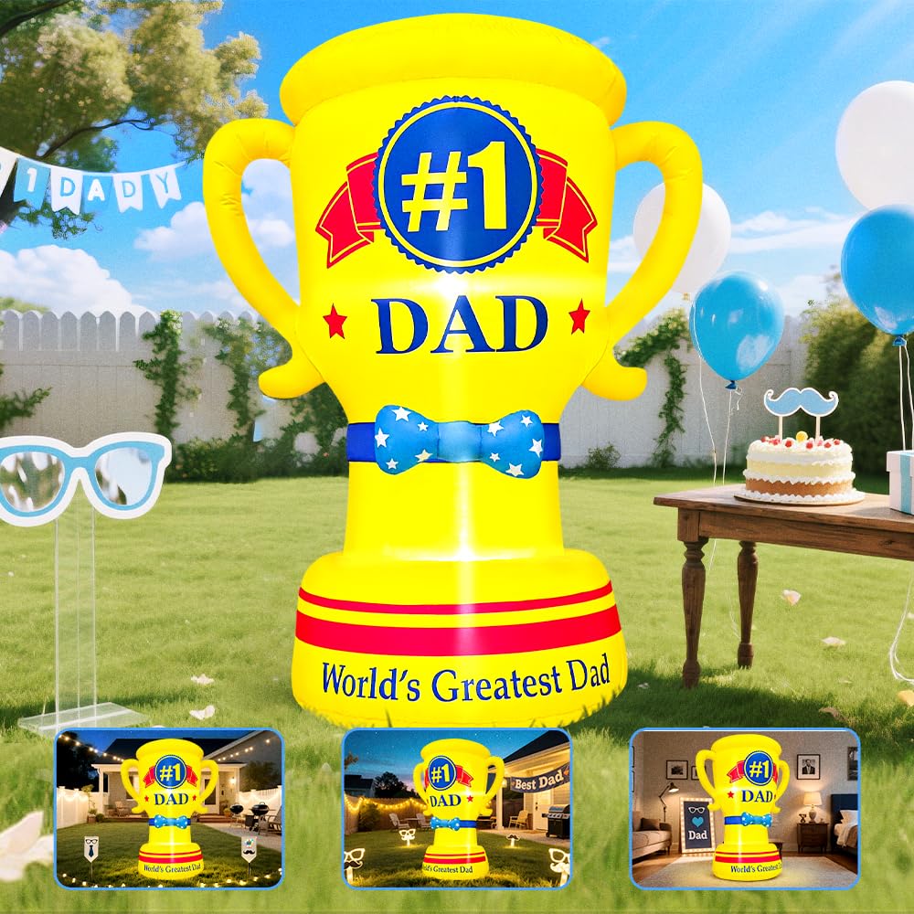 KOOY 5FT Fathers Day Inflatable Outdoor Decoration, Built in LED Lights Fathers Day Balloons Blow Up Father's Day Trophy for Holiday Party, Indoor, Outdoor, Garden, Yard Lawn Decor