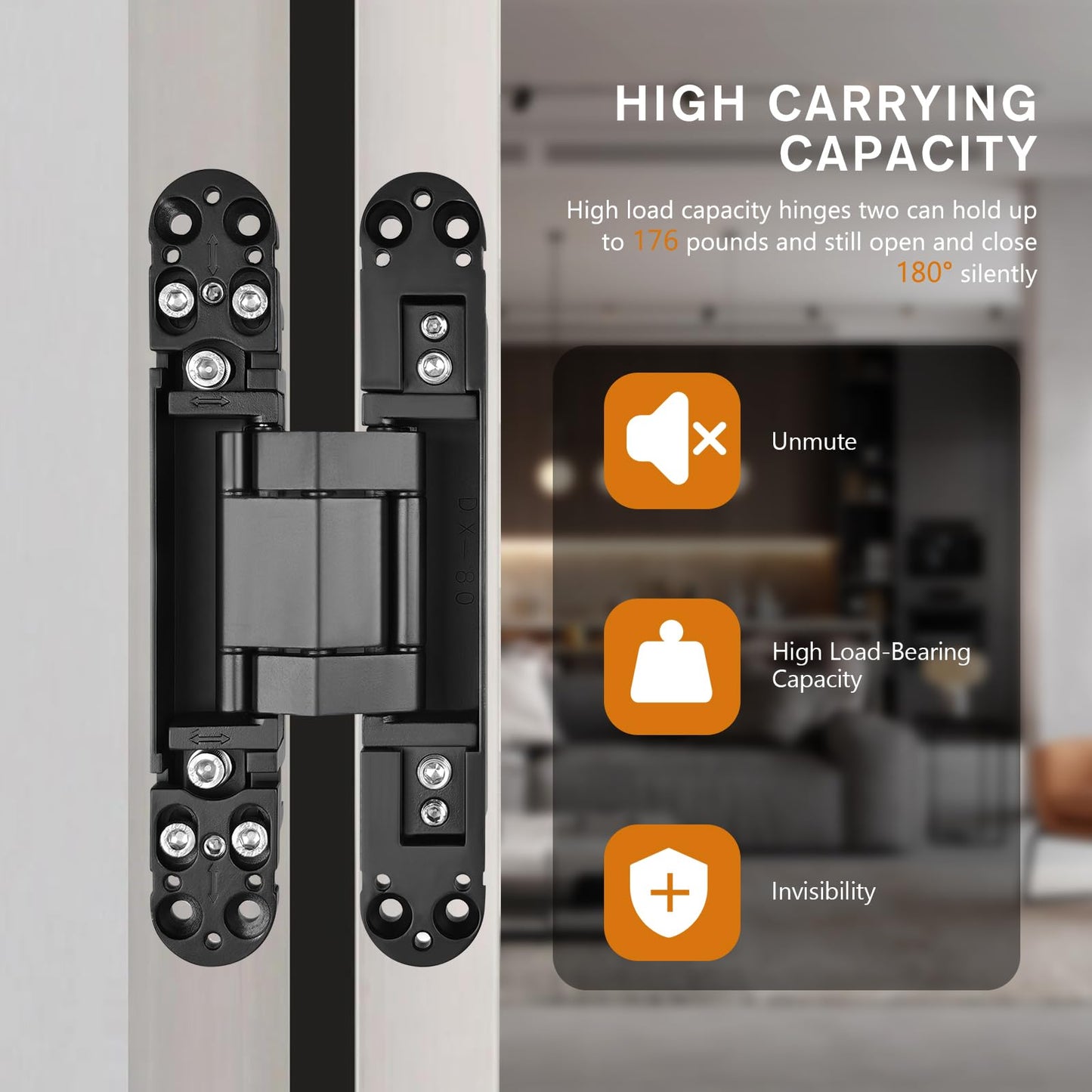 ANMILIY 6" Hidden Door Hinge,Invisible Door Silent Door Hinge,180 Degree Swing Hinge 3-Way Adjustable Butt Hinge(Black, 6 x 2.5 x 1)