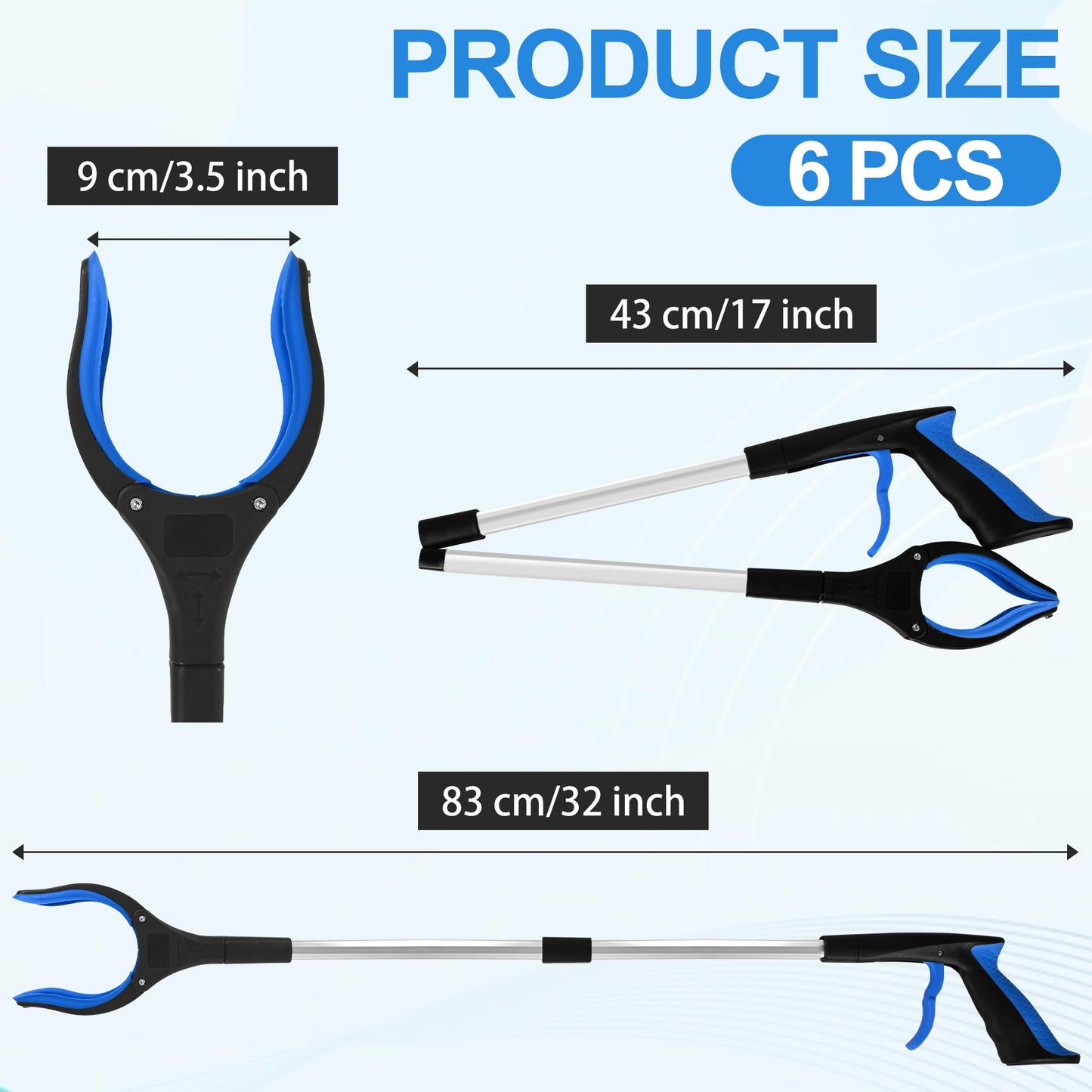 Tottist 6 Pack 32 Inch Commercial Trash Grabber for Elderly Assist, Heavy Duty Lightweight Reacher with Ergonomic Handle & Non-Slip Grip, Multi-Use Outdoor Home Garden Cleanup Mobility Aid Tool