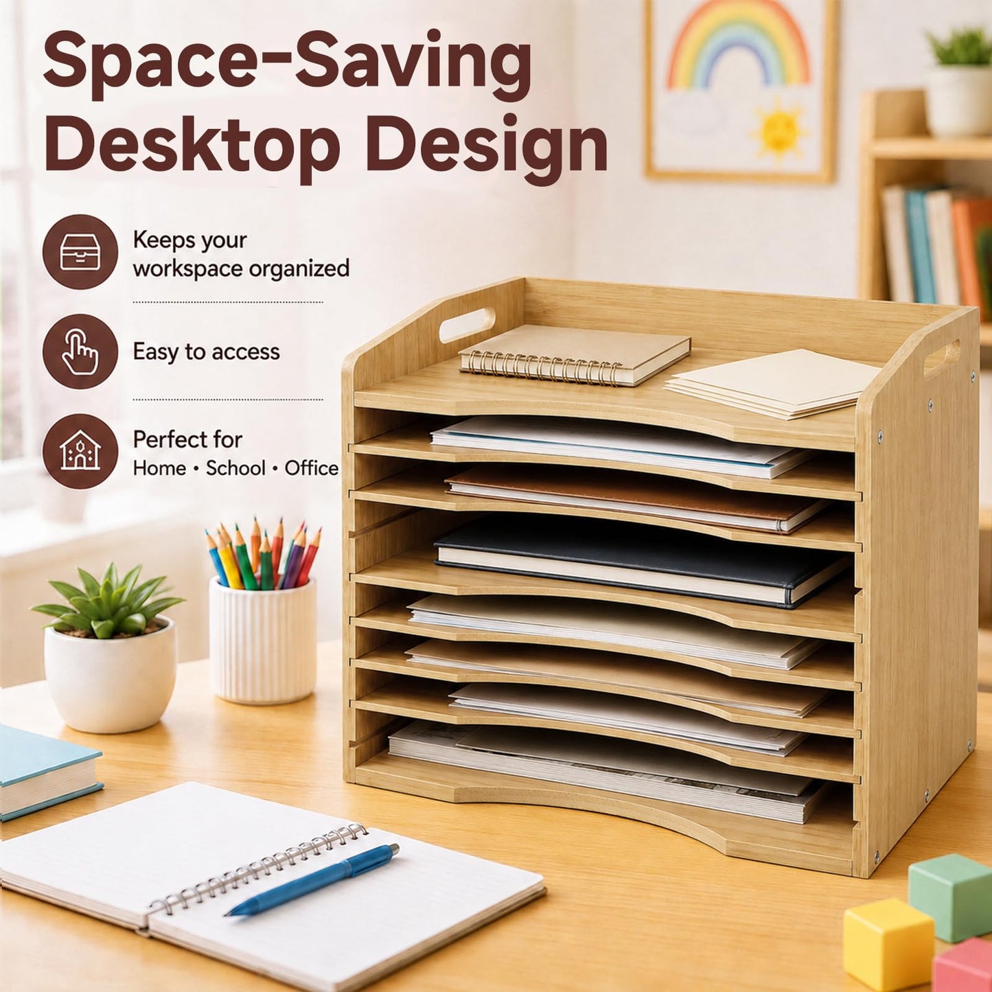 Bamboo Puzzle Holder Rack, 7-Tier Wooden Art Drying Rack, Removable Paint Drying Rack, for School Home Office