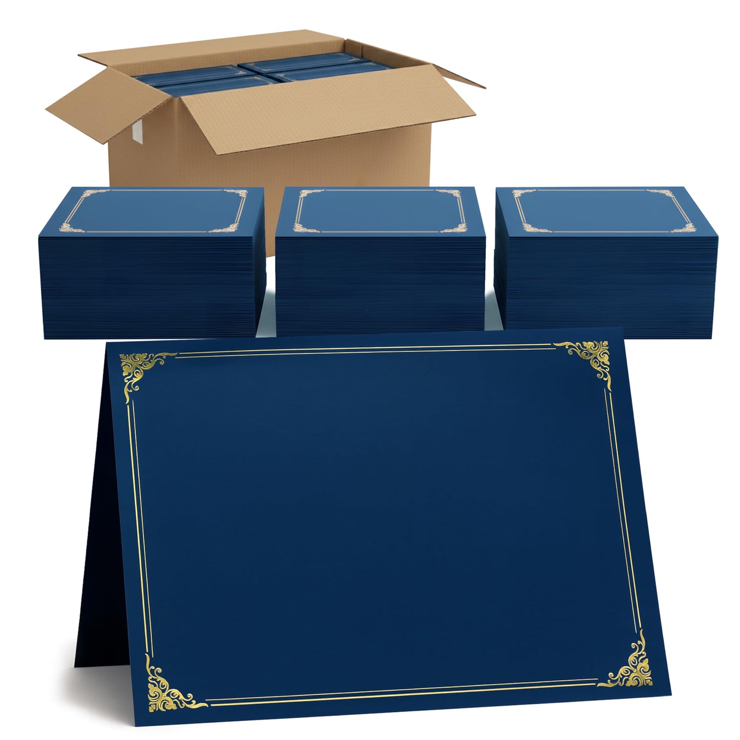160 Pcs Certificate Holders Bulk, Navy Blue Diploma Covers Gold Foil Border, Document Covers for Letter Size 8.5x11 Award Certificates, Cardstock, Document Papers, Graduation