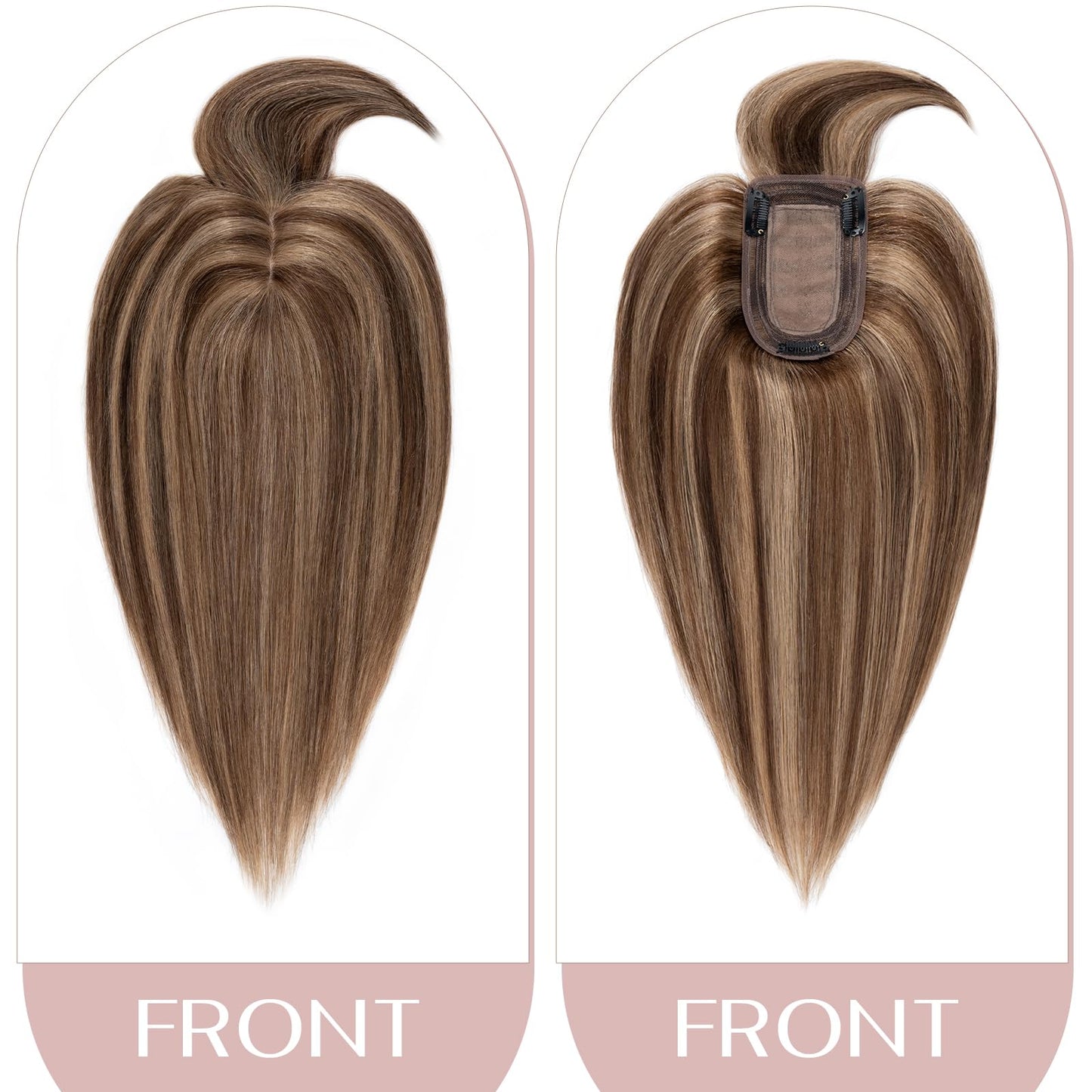 SEGO Pro Human Hair Topper with Bangs Hair Toppers for Women Real Human Hair Toppers Hair Pieces for Women Human Hair Toppers for Thin Hair 6 Inch #4P27 Chocolate Brown Mixed Light Brown