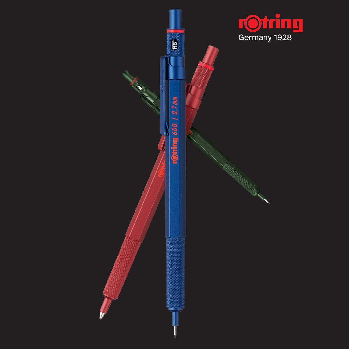 rOtring 600 Ballpoint Pen, Medium Point, Black Ink, Black Barrel, Refillable - Smooth Writing, Non-Slip Grip