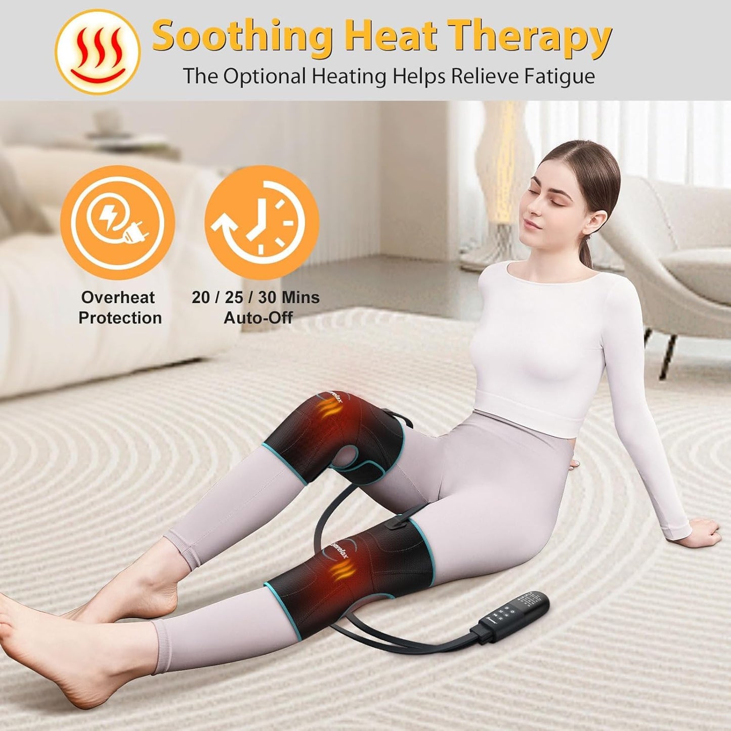 Knee Massager with Heat & Air Compression, Heated Knee Brace Wrap, Knee Heating Pad for Arthritis, Joint Pain, 4 Modes 3 Intensities 3 Heat Levels, Leg Massager with LCD Controller (No Battery)