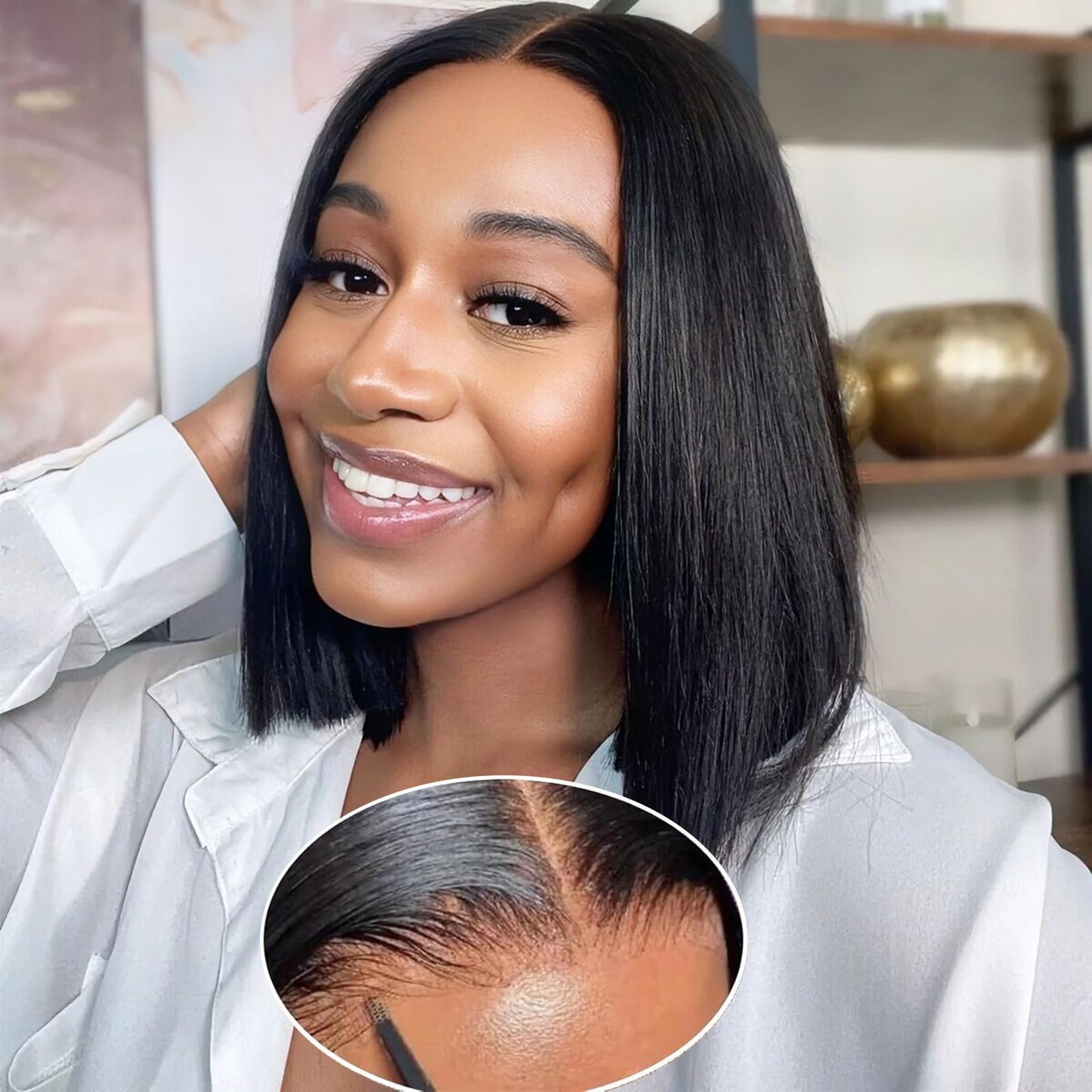 Star Show Bob Wig Glueless Wigs Human Hair Pre Plucked Pre-Cut 5×6 HD Lace Front Wigs Human Hair Bob Human Hair Wig Wigs Human Hair Glueless Human Hair Bleached Knots Wear And Go 12 Inch