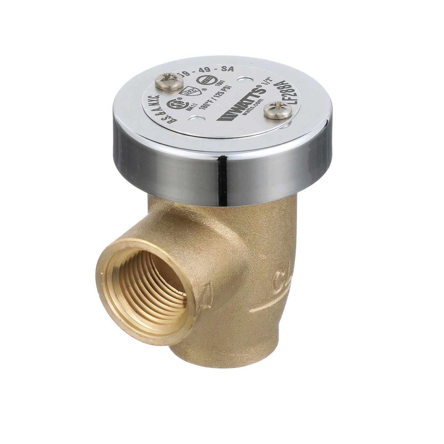 Watts LF288A 1/2" Lead-Free Brass Anti-Siphon Vacuum Breaker Backflow Preventer, Female NPT Inlet and Outlet, Silicone Disc Seat, Chrome Hood, Low-Flow Applications