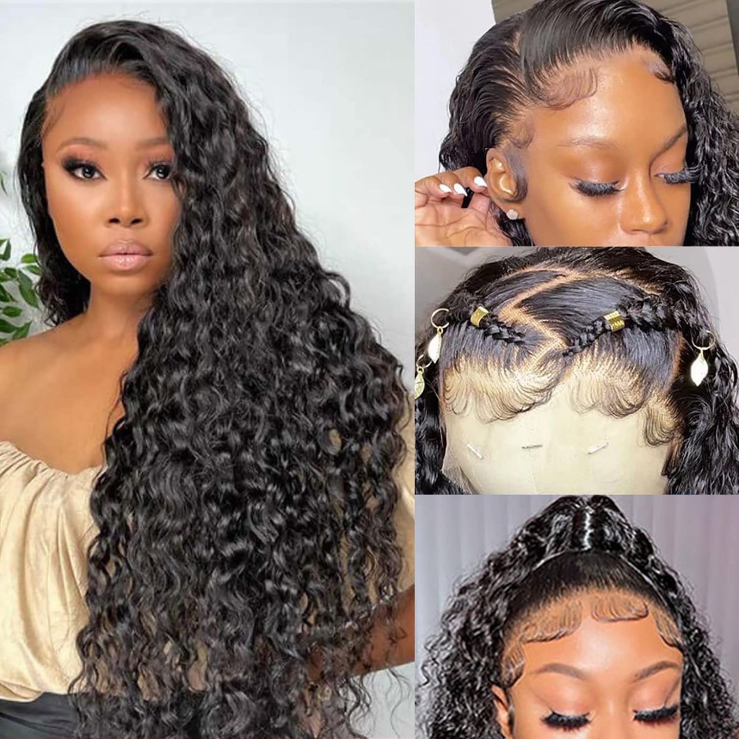 180 Density 13x6 HD Transparent Lace Front Wigs Human Hair Water Wave Lace Front Wigs for Women Curly Lace Front Wig Wet and Wavy Human Hair Wig Pre Plucked with Baby Hair Natural Color (20 Inch)