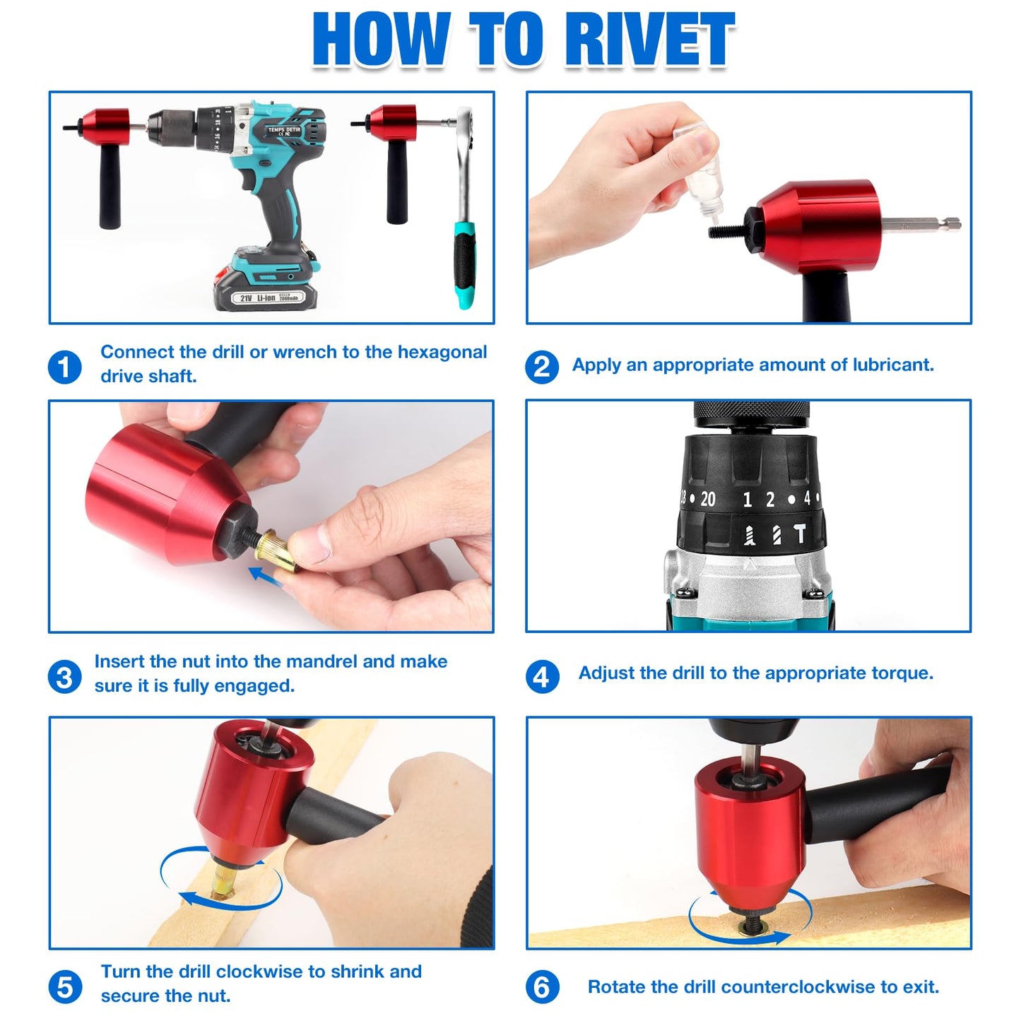 YUZES Rivet Nut Tool Adapter for Cordless Drill Electric- Newly Labor-Saving Rivet Gun Kit Professional Rivet Nut Tool kit with Carrying Case (Rivet Nut Tool-30-R1)