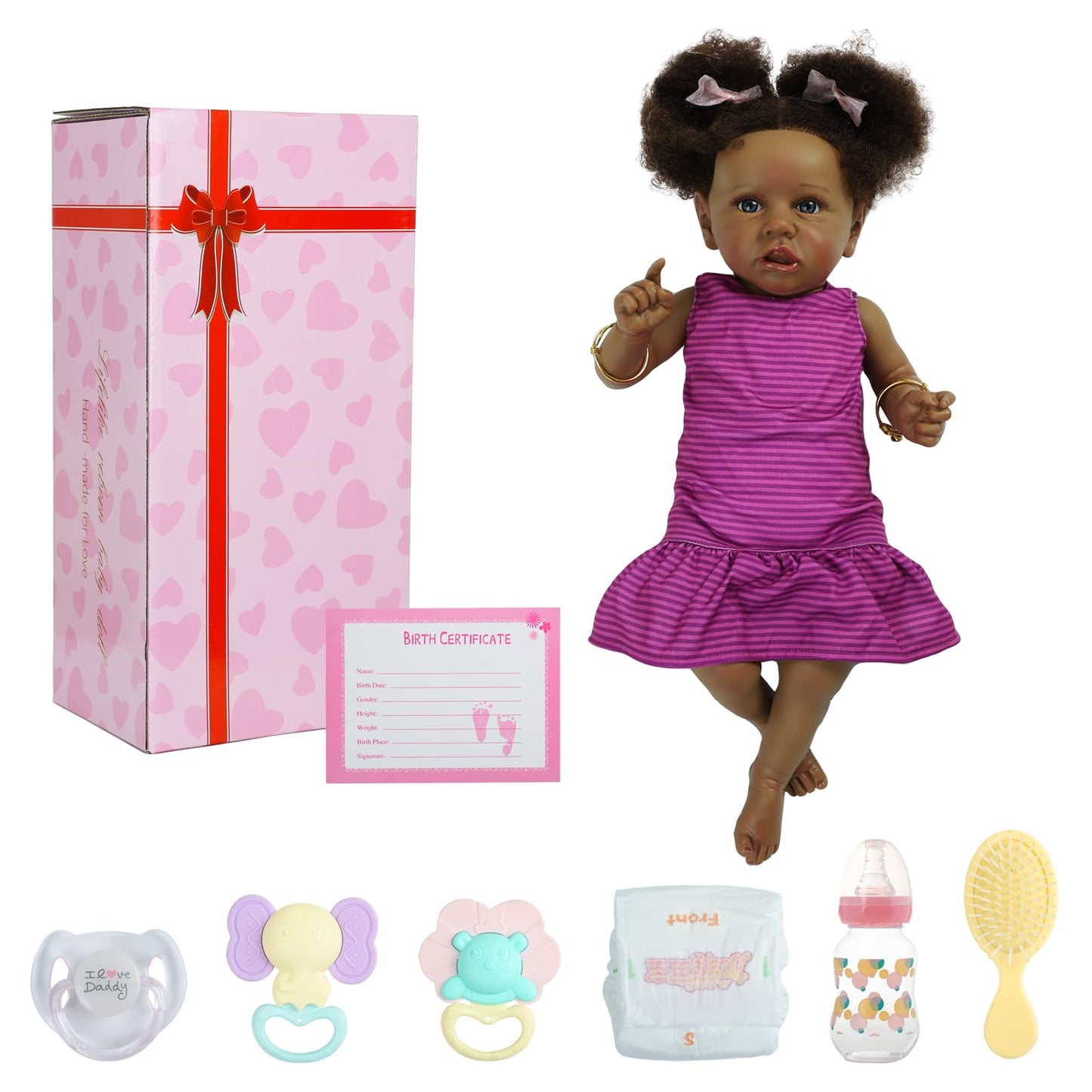 Kdudgso Realistic Reborn Baby Doll Black - 22 inch African Americans Lifelike Newborn Bebe Doll Girl Caramel Skin Real Life Like Baby Dolls with Birth Certificate & Feeding Kit Gifts for Kids Age 3+