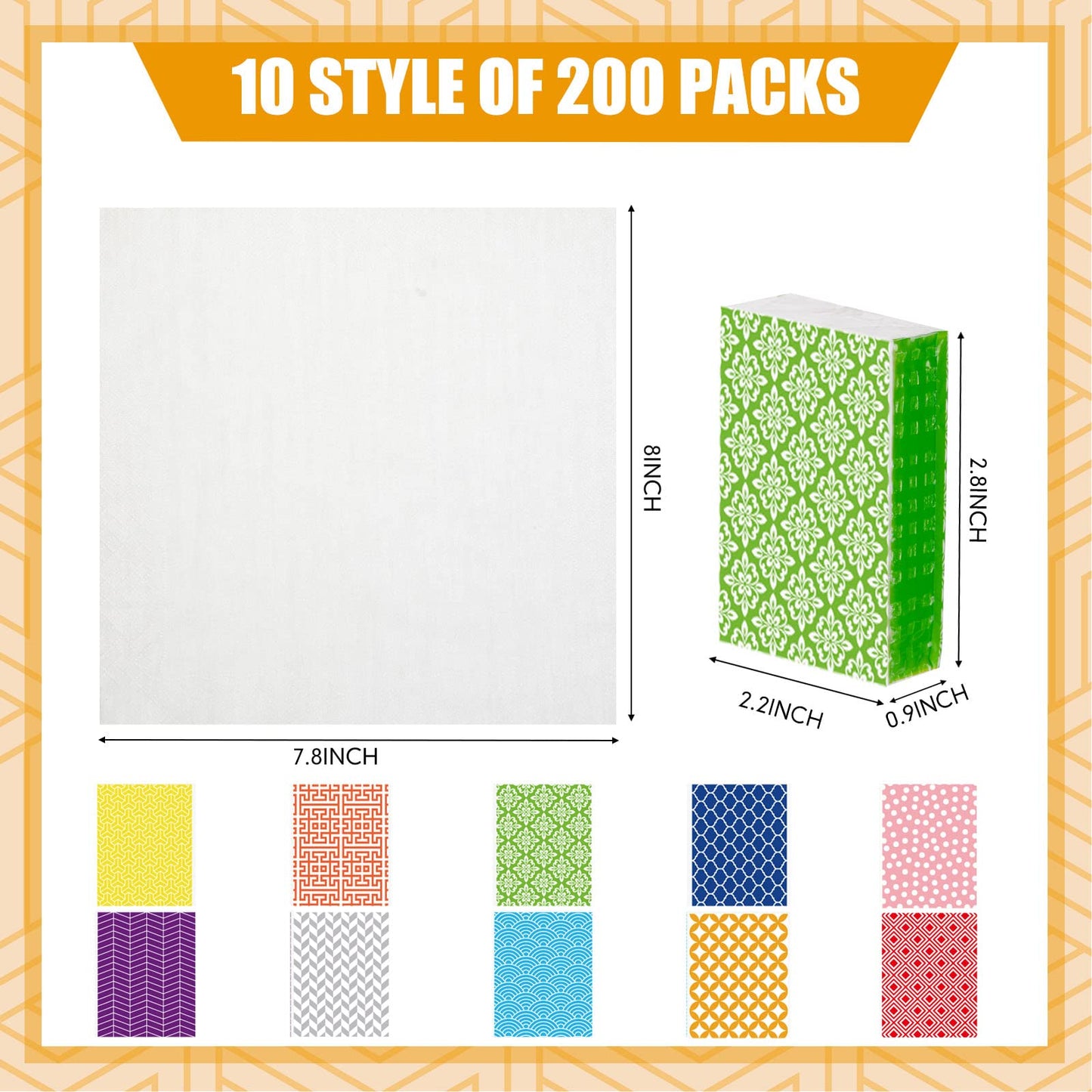 Thenshop 200 Packs Travel Tissues Bulk Geometric Designed Pocket Size Tissues,3 Ply Paper Facial 2000 Count for Travelling Walking Weddings Graduation