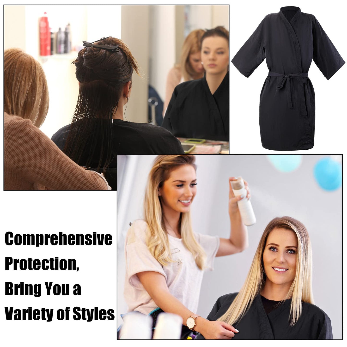 Pasimy 10 Pieces Salon Client Gown Hair Salon Smocks Capes Haircut Cape Salon Robes for Clients Barber Apron Cover for Stylist Women Clients, 40 Inches Long (Black,No Pockets)