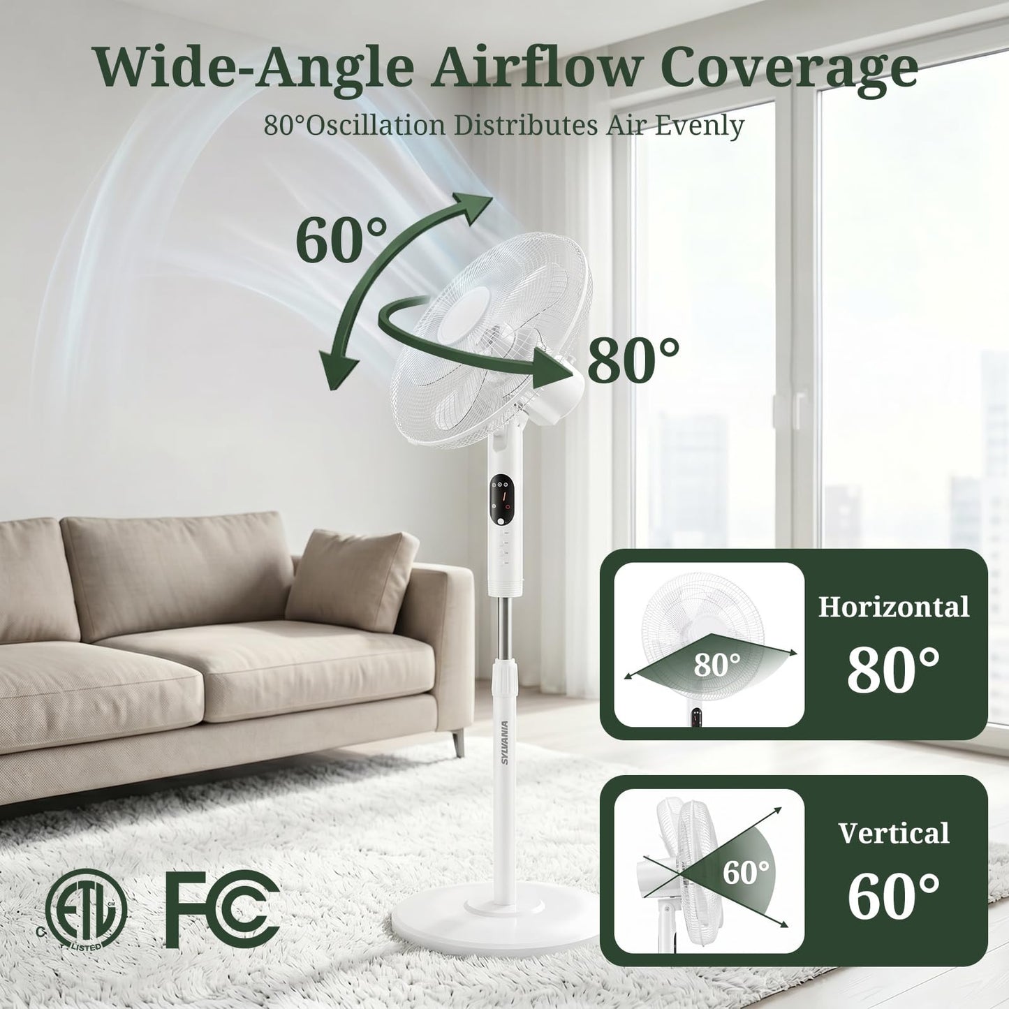 Pedestal Fan with Remote, Oscillation Standing Fan with 3 Speeds & 3 Modes, Electric Cooling Fans with Timer, Adjustable Height & Tilt Head, Quiet Floor Fan for Bedroom, Living Room, Office