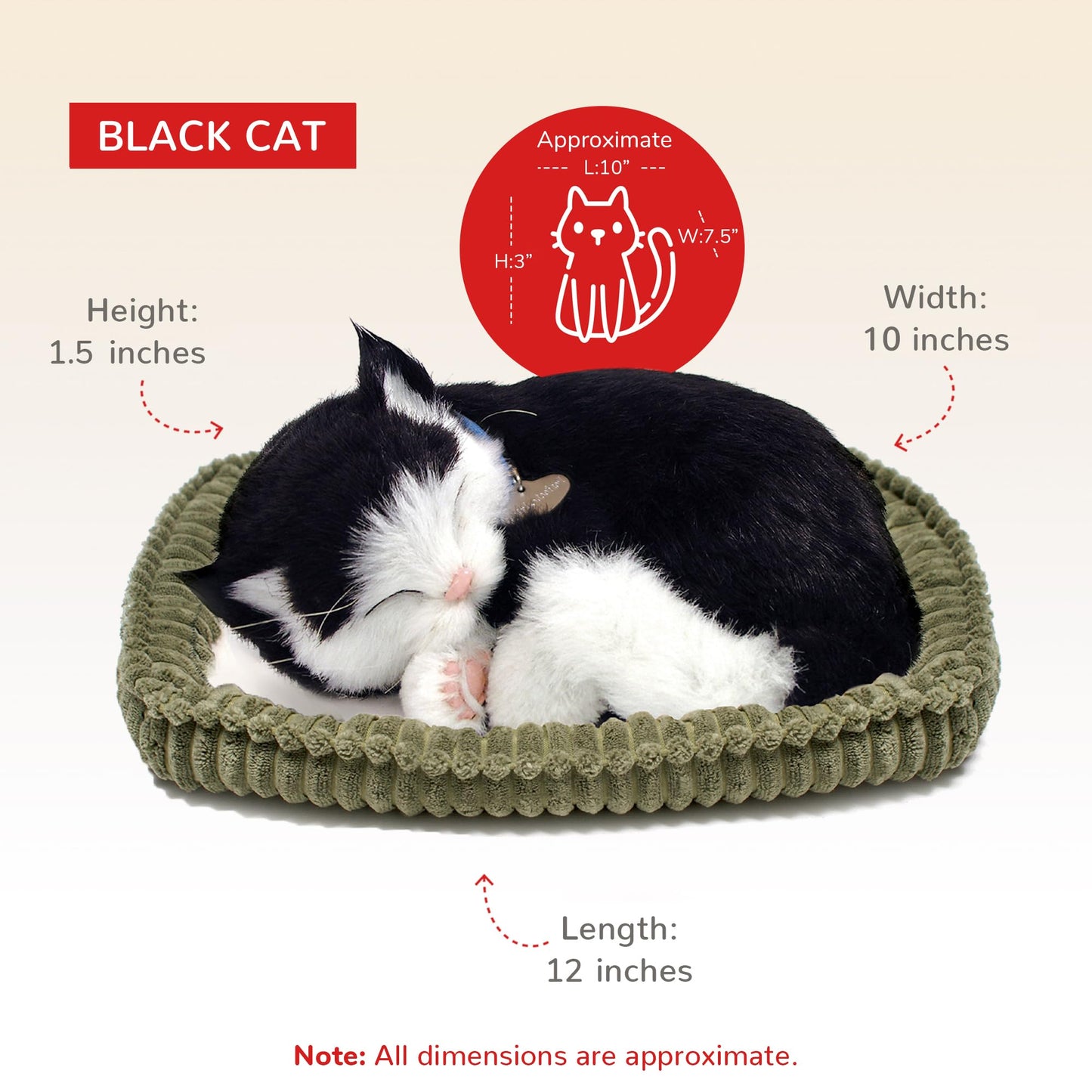 Original Petzzz Black and White Shorthair Kitten, Realistic, Lifelike Stuffed Interactive Pet Toy, Breathing Pets, Companion Pet Cat with 100% Handcrafted Synthetic Fur – Perfect Petzzz