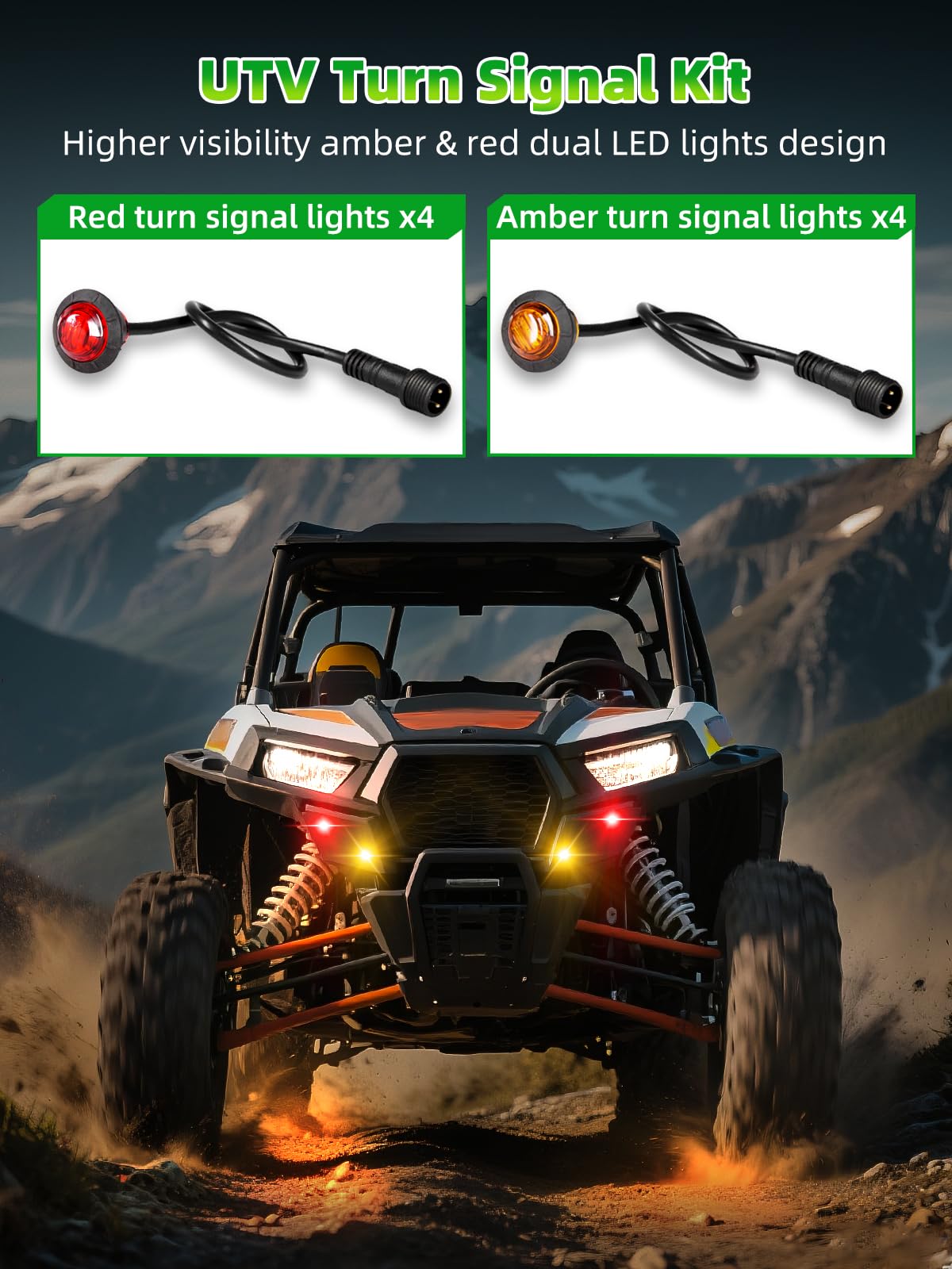 VI9000 UTV Turn Signal Kit, Pre-Wired, Plug and Play Universal Street Legal UTV Blinker Kits with Rocker Switch, Hazard Light, 110D Horn, Compatible with Polaris, Can-Am, Kawasaki, CFMOTO