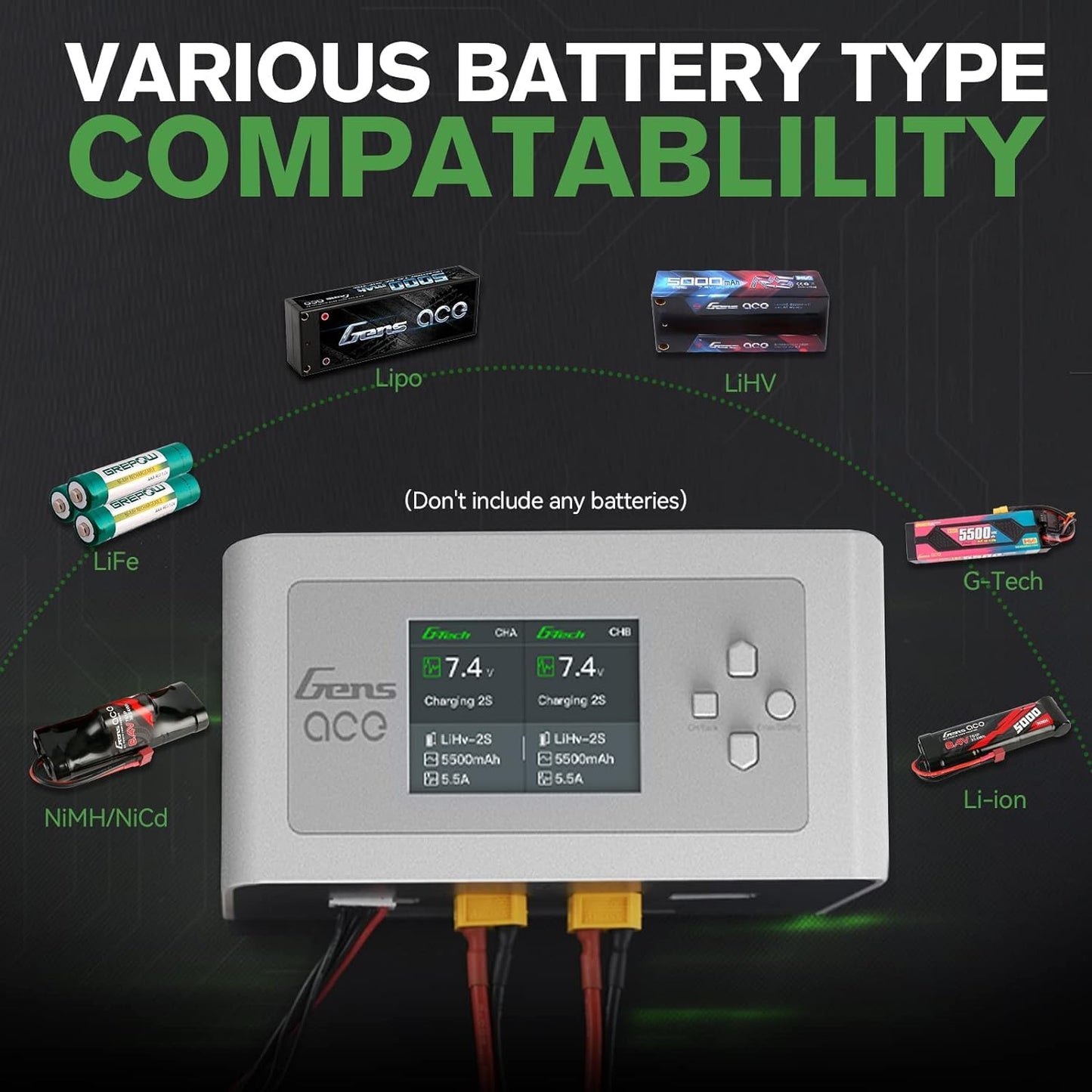Alaohu Lipo Battery Charger, Gens Ace IMARS D300 Smart Balance Charger Dual Channel AC 300W / DC 700W (350W*2) 16A for RC LiPo Li-Ion LiHV Life Battery Charging (White)