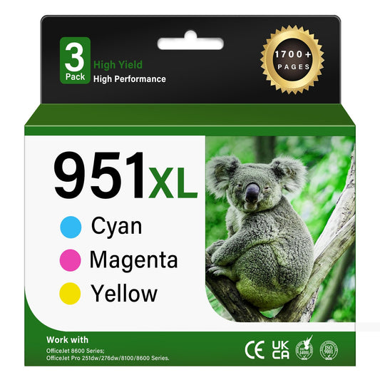 951XL Ink Cartridges Compatible Ink Cartridge for HP Printer-951 XL Combo Pack (Cyan, Magenta, Yellow) 3-Pack Replacement for HP 951 Work with OfficeJet Pro 8600 8610 8620 8100 8630 8660 76DW 251DW