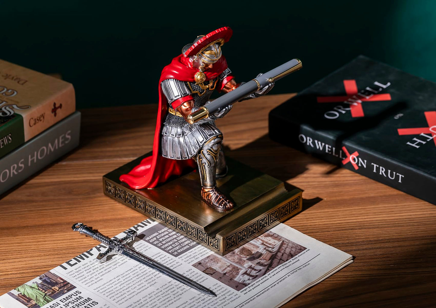 HDMbigmi Centurion Cloak Warrior Knight Pen Holder Mobile Phone Stand Desk Organizers and Accessories as Gift for Office and Home (Silver)