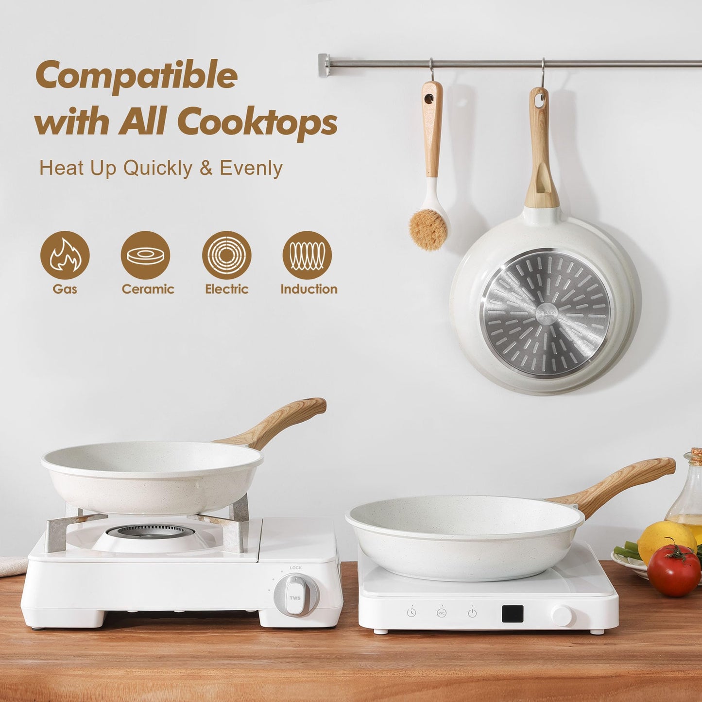 SENSARTE Nonstick Frying Pan Skillets, Ceramic Coating Omelette Pans, Healthy Cookware Chef's Pan, White, Free of PTFE & PFAS (8+10 Inch)