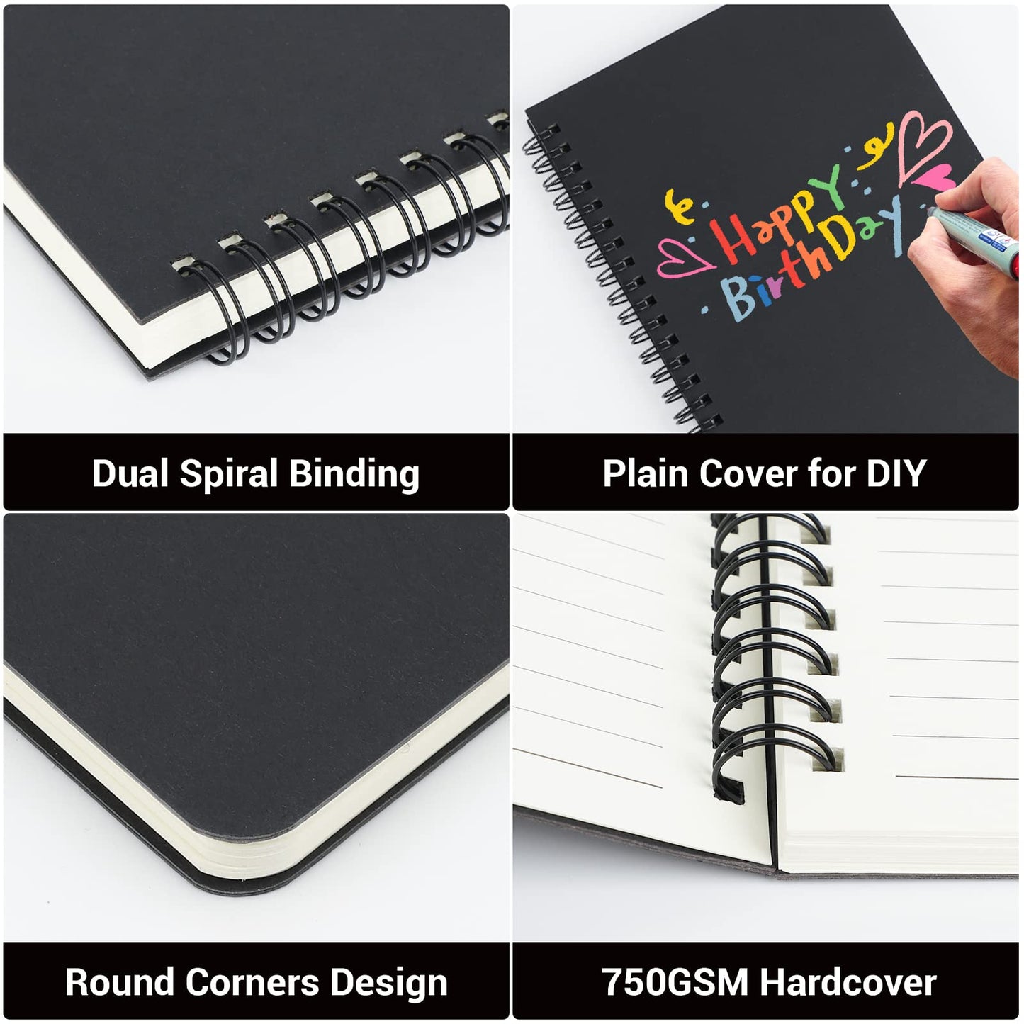 EUSOAR Spiral Notebook, A5 12packs 5.5"X8.3" 120 Pages Lined Travel Writing Notebooks Journal, Memo Notepad Sketchbook, Students College Office Business Subject Diary Ruled Book Journal-Black Cover